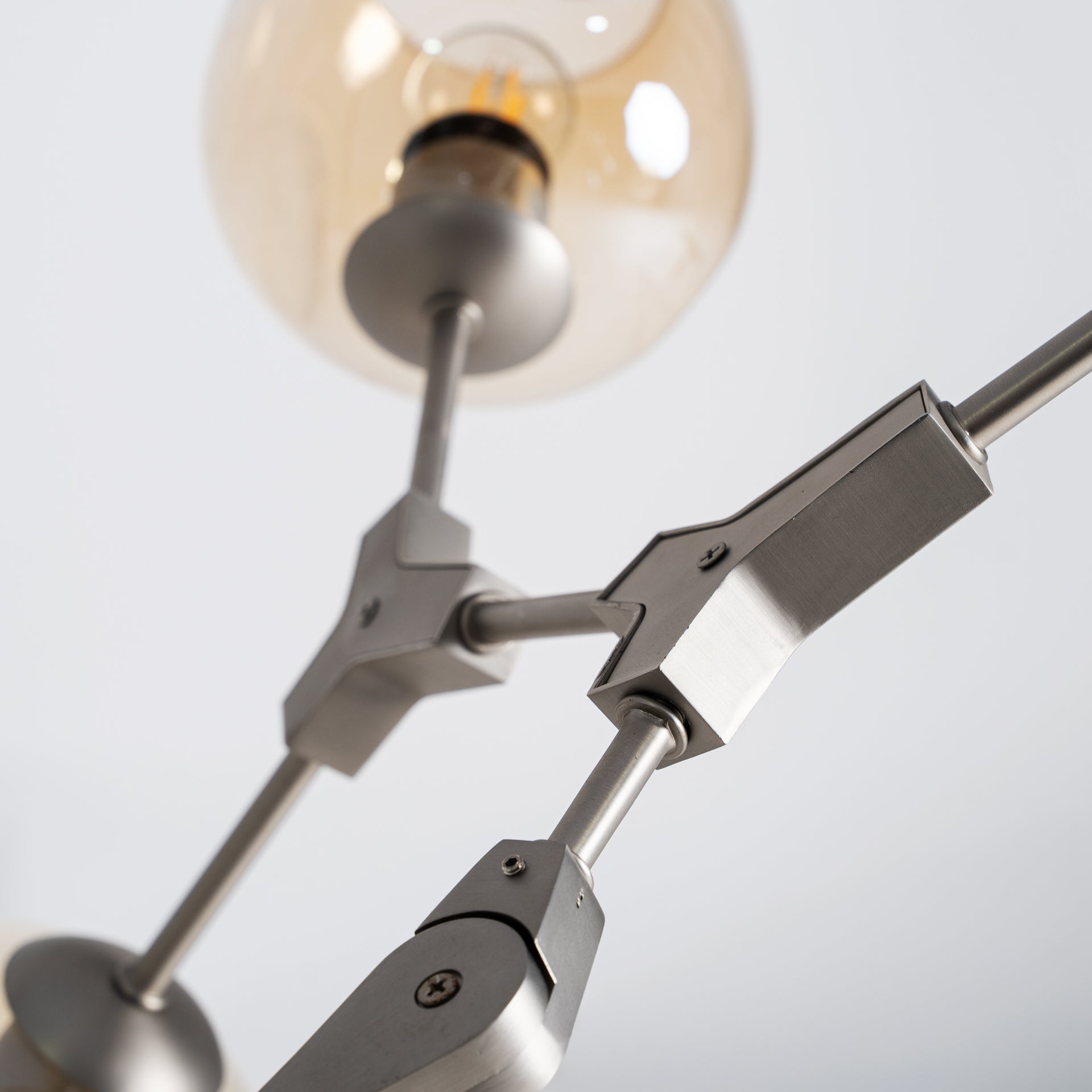 Jhana Art Deco Ceiling Lamp - Silver Steel & Amber Crystal