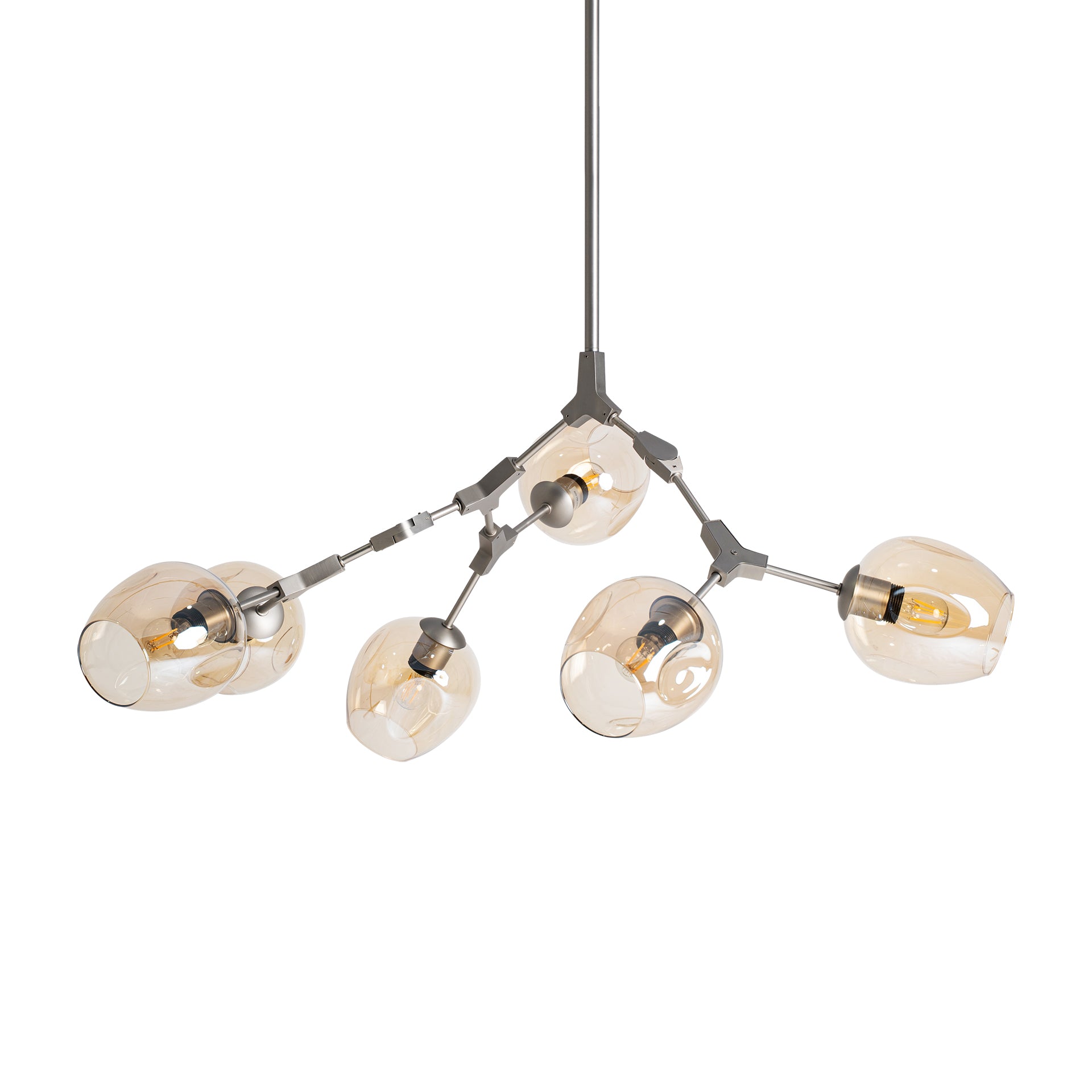 Jhana Art Deco Ceiling Lamp - Silver Steel & Amber Crystal