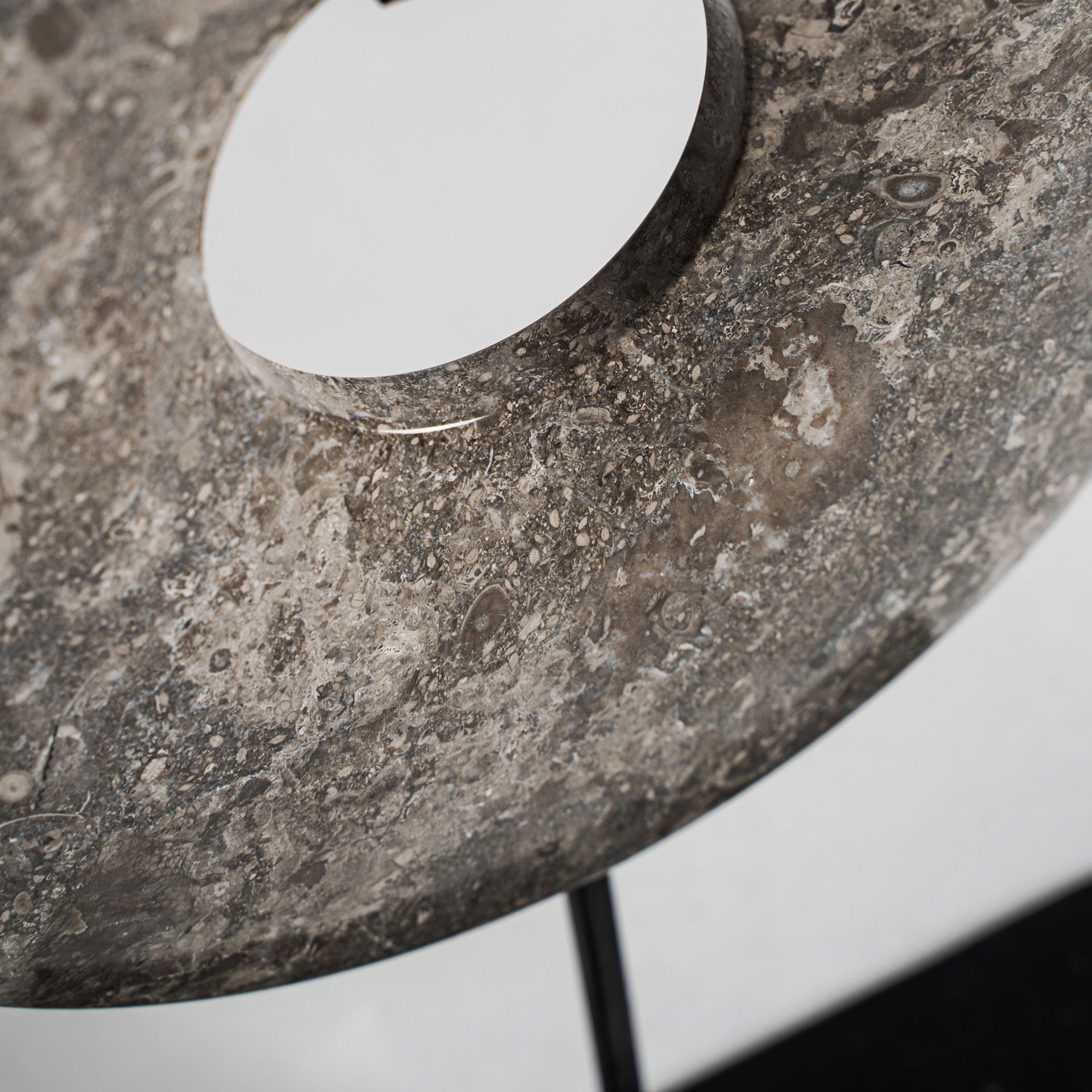 Nordic Grey Marble Decorative Figure with Black Iron Base