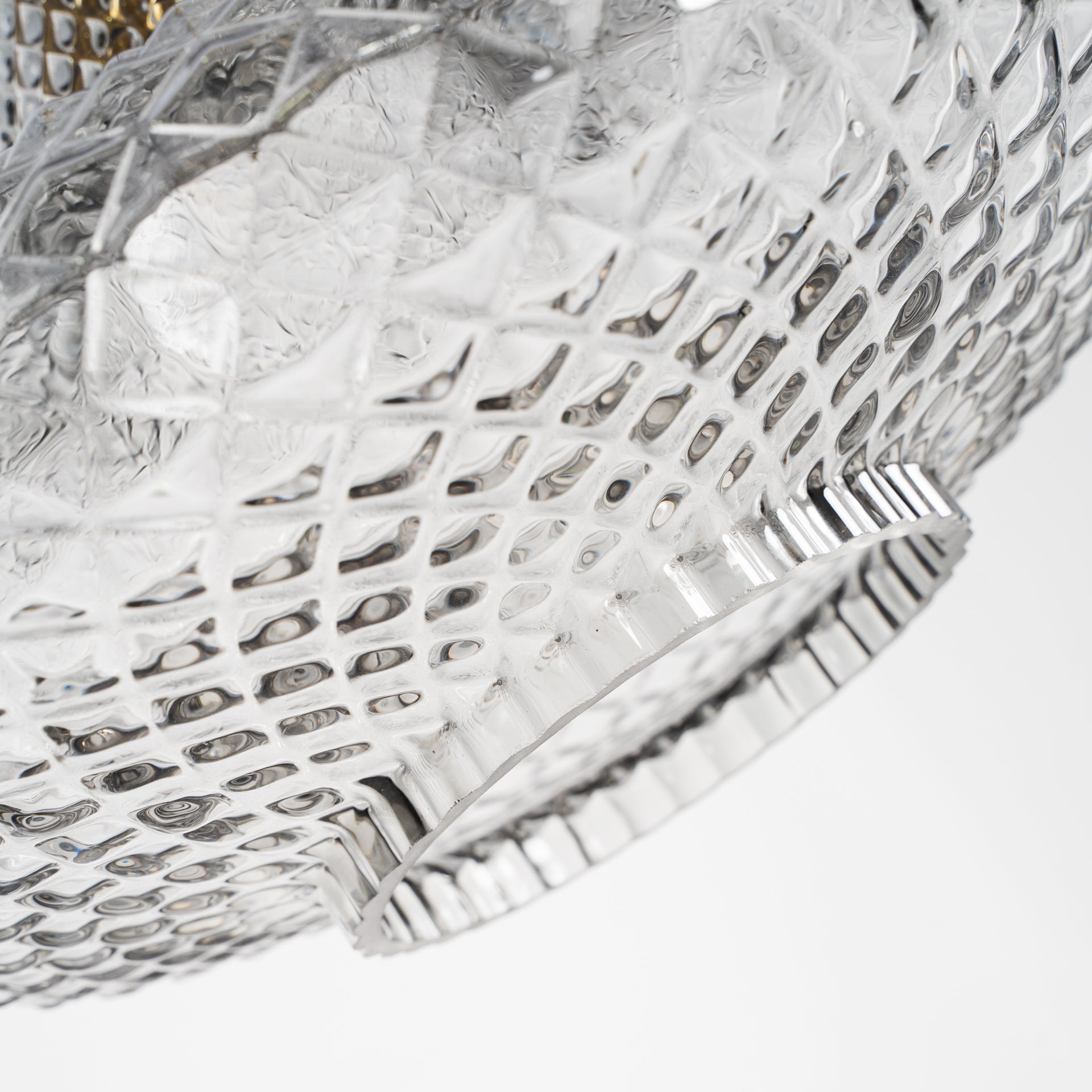 Candela Vintage Crystal Ceiling Lamp - Ribbed Glass with Gold Iron