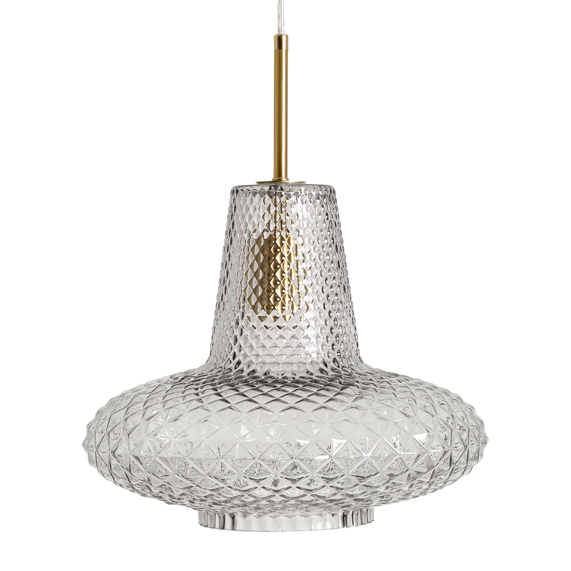 Candela Vintage Crystal Ceiling Lamp - Ribbed Glass with Gold Iron