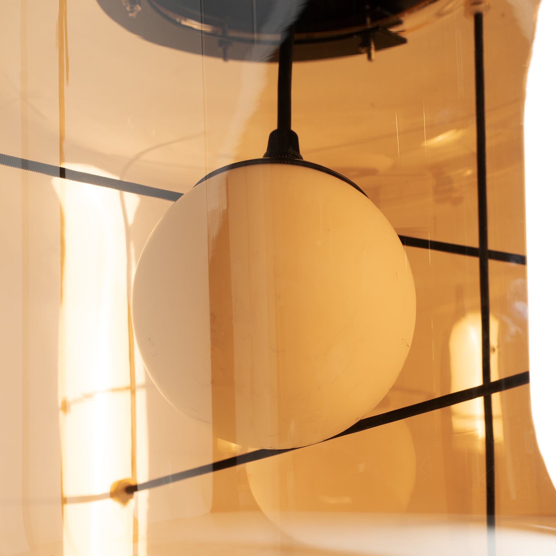 Contemporary Crystal Ceiling Lamp - Light Brown & Black Iron