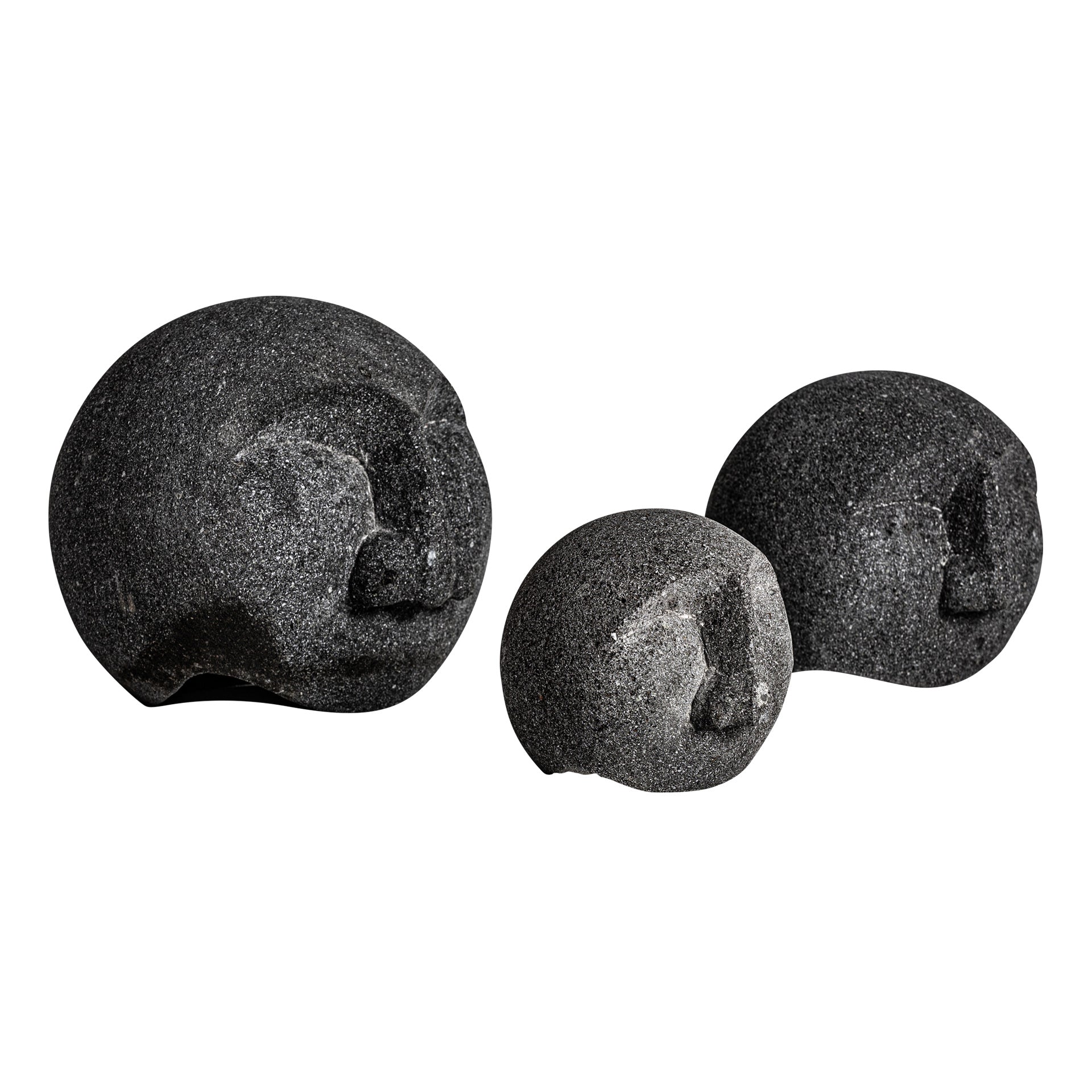 Decorative Lava Stone Figures - Contemporary Black Sculpture Set of 3