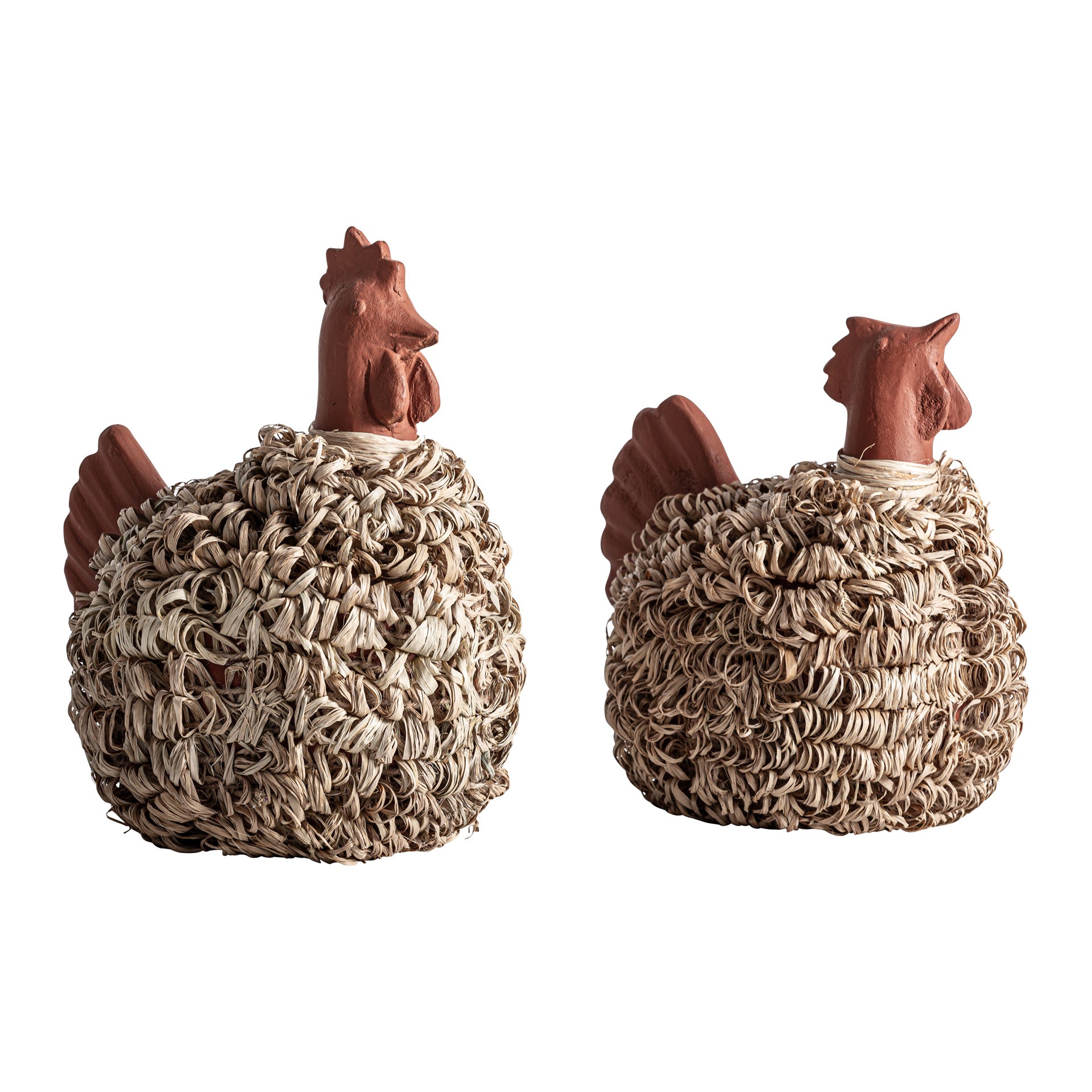 Terracotta Animal Figures with Raffia - Set of 2