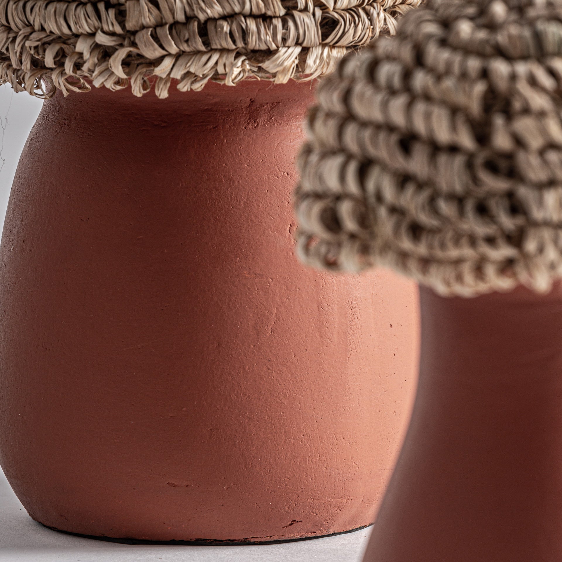 Terracotta Figures with Raffia Detail - Set of 3