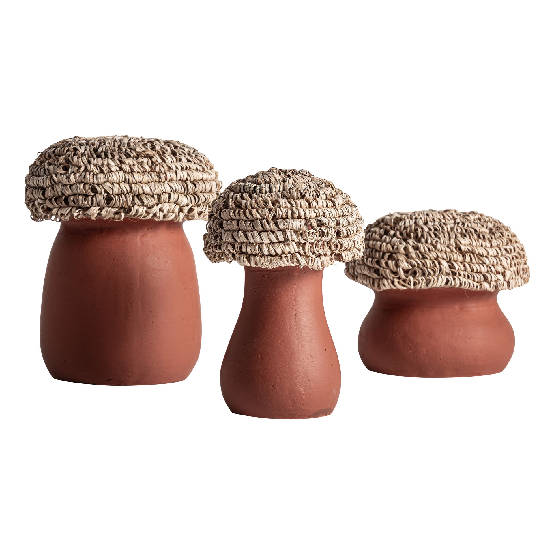 Terracotta Figures with Raffia Detail - Set of 3