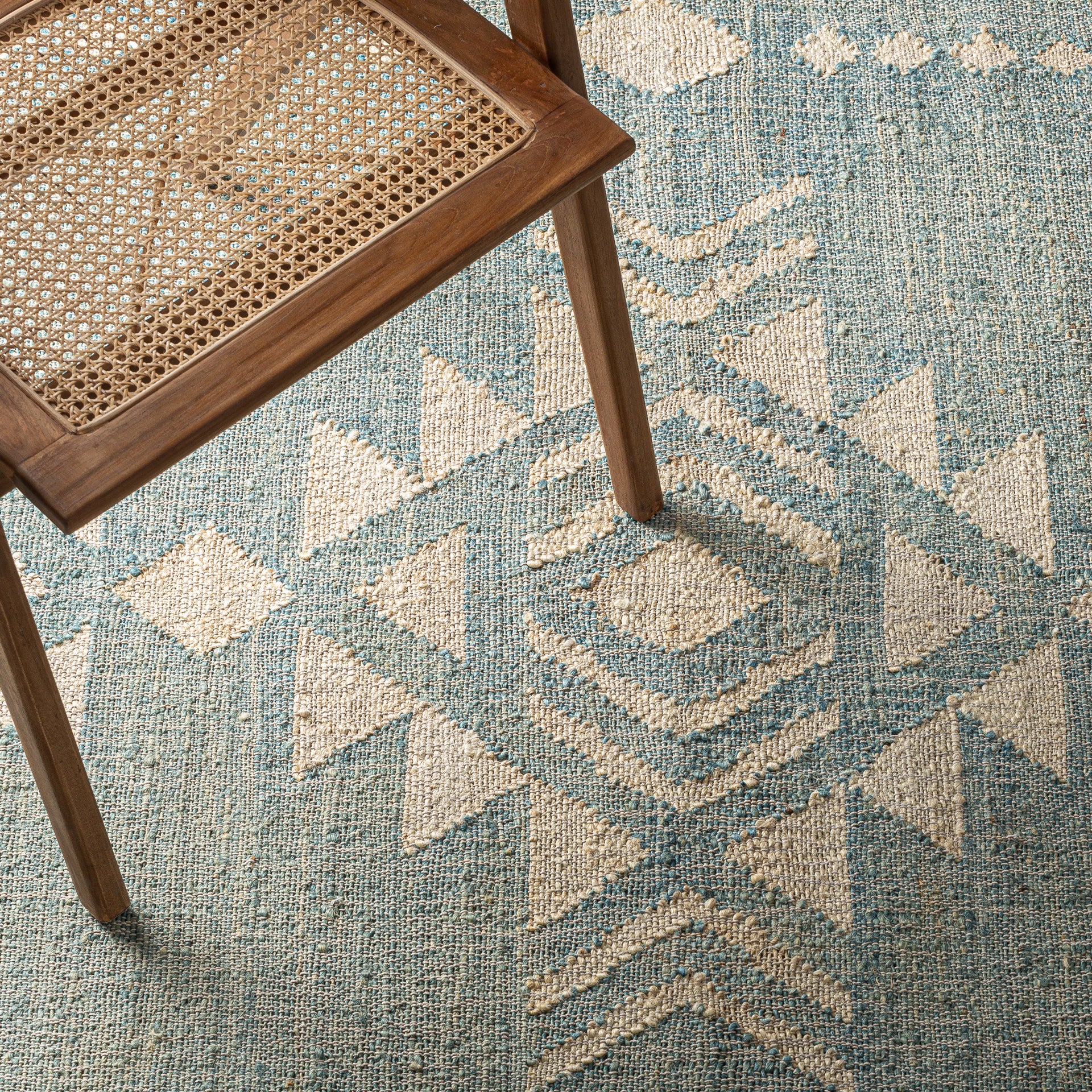 Kozakura Blue Jute Carpet with Cotton Accents