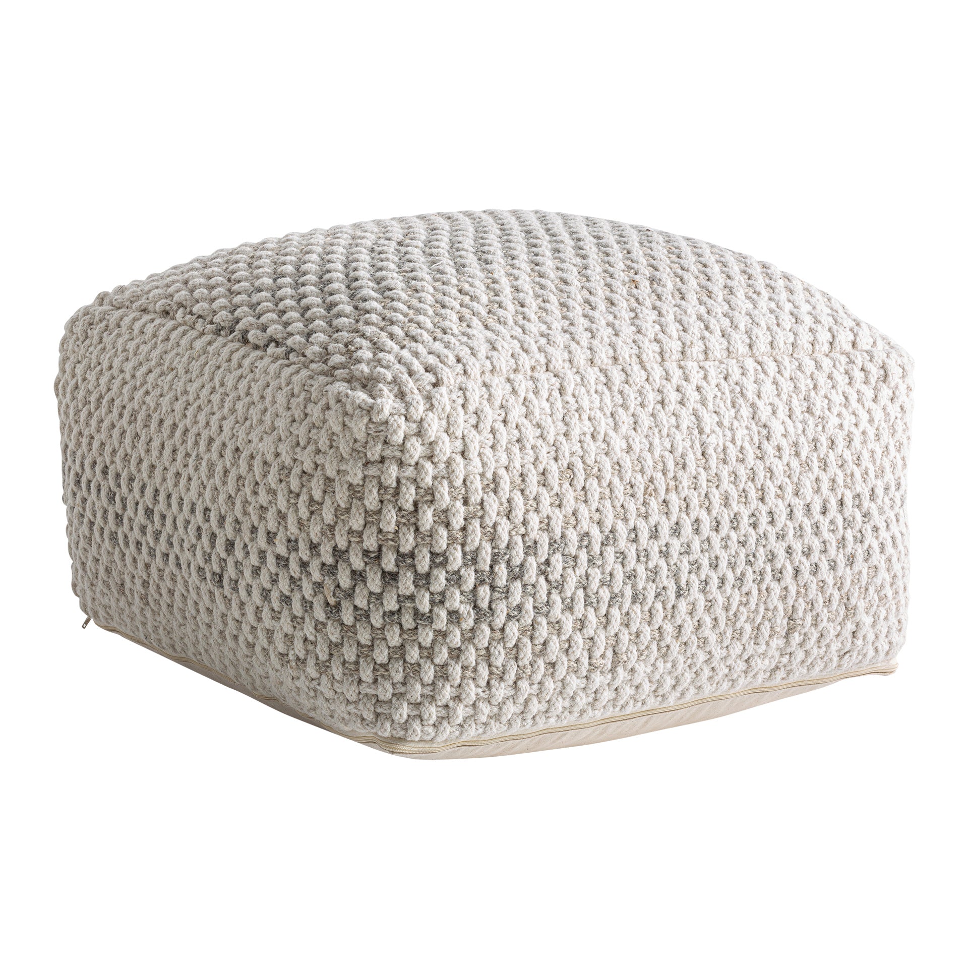 Koto Puff - Classic Wool Footrest in Off White & Grey