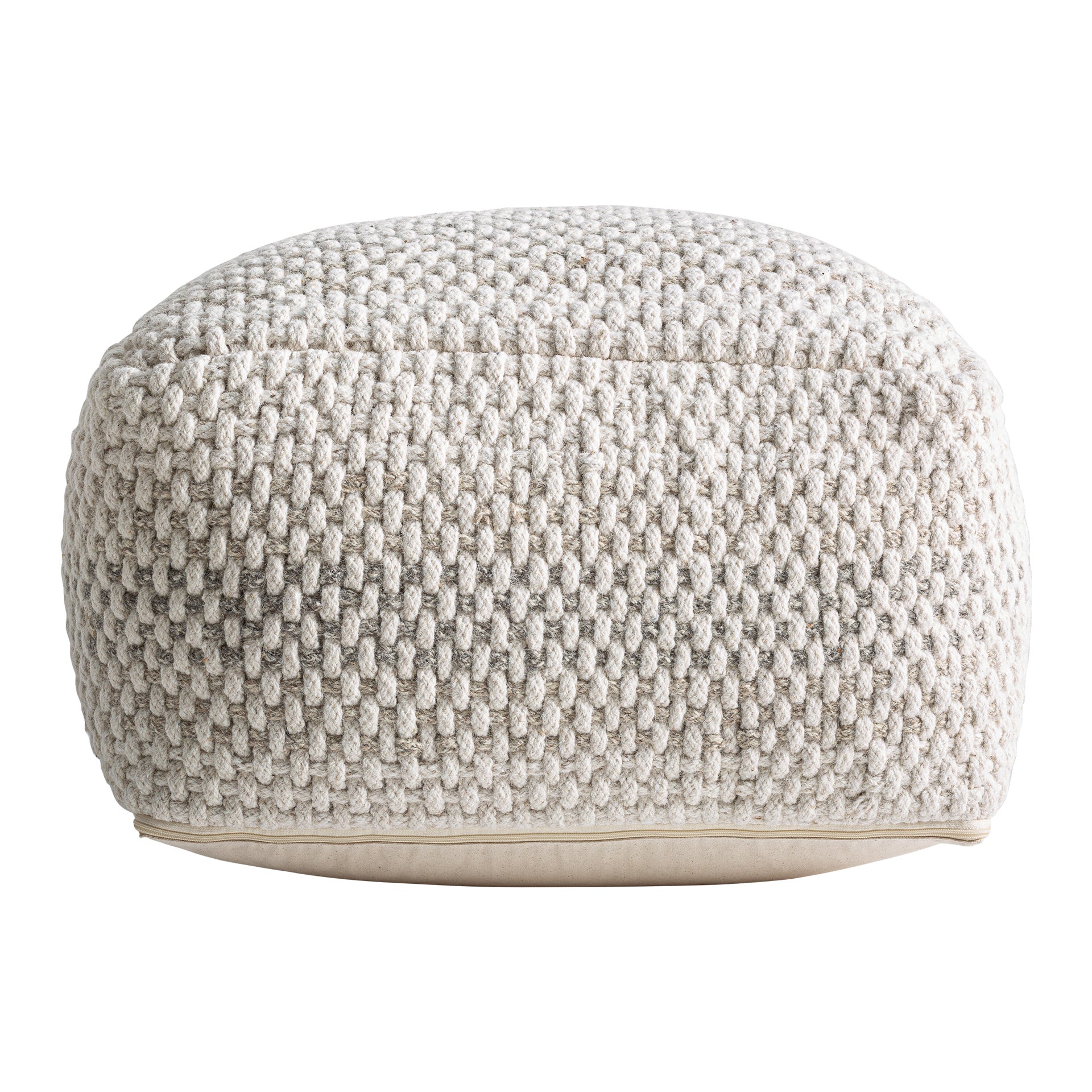 Koto Puff - Classic Wool Footrest in Off White & Grey