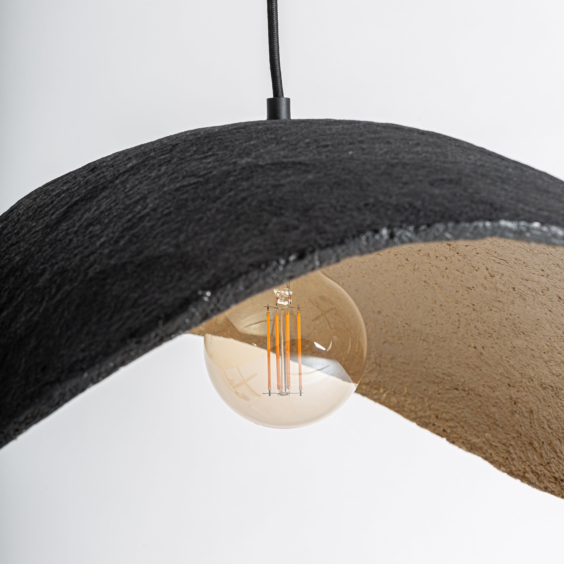 Black Iron Ceiling Lamp with Bronze Paper Mache Shade