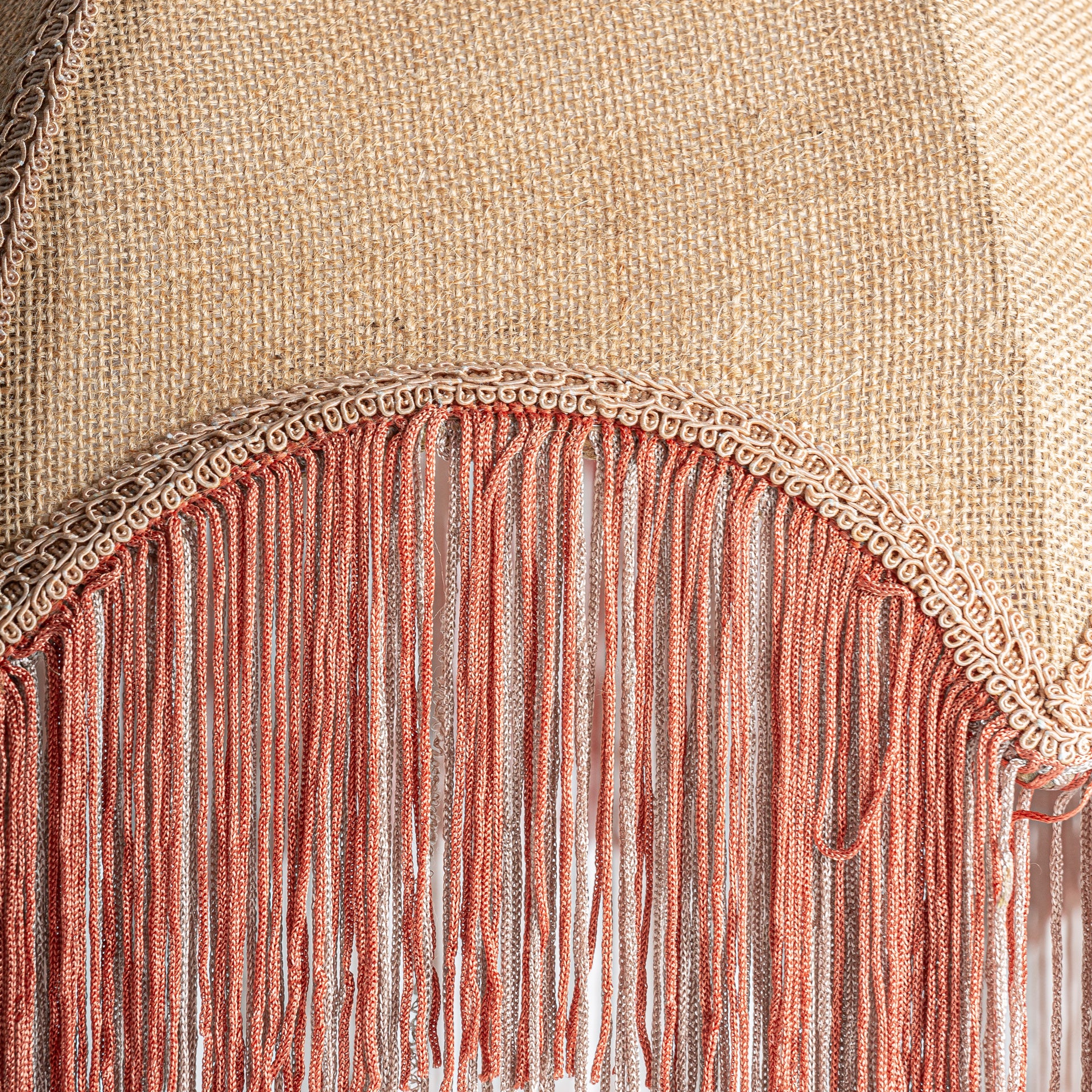 Jute Ceiling Lamp - Natural Beige Pendant Light with Orange Accent