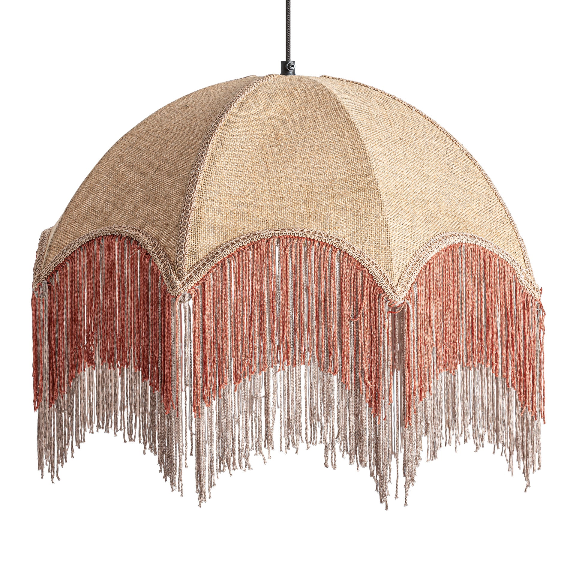 Jute Ceiling Lamp - Natural Beige Pendant Light with Orange Accent
