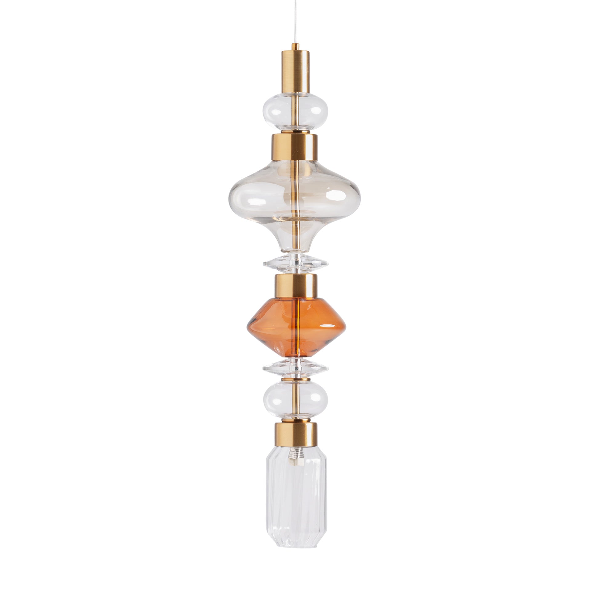 Crystal Ceiling Lamp with Smoked Glass and Copper Steel