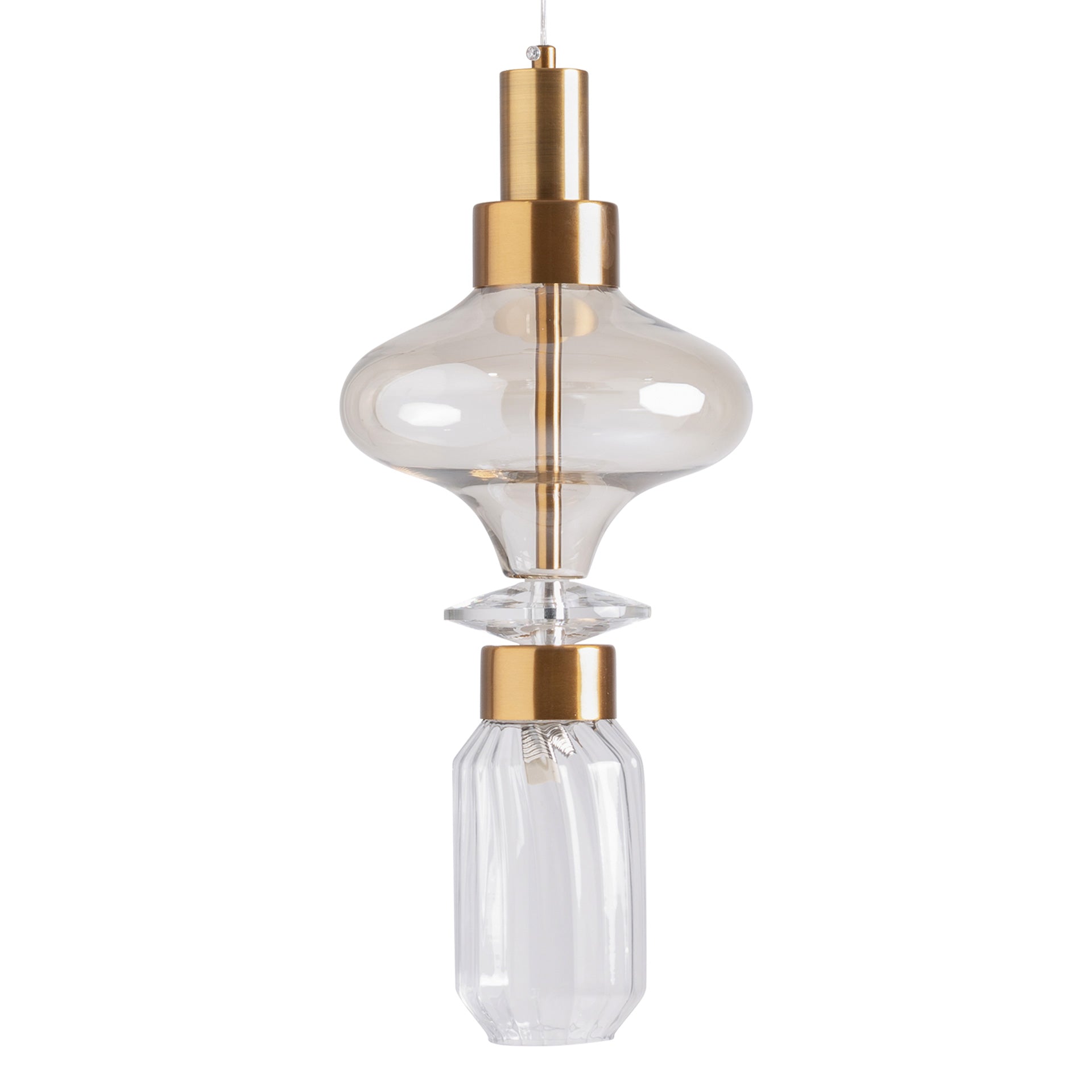 Crystal Ceiling Lamp with Smoked Glass & Copper Steel