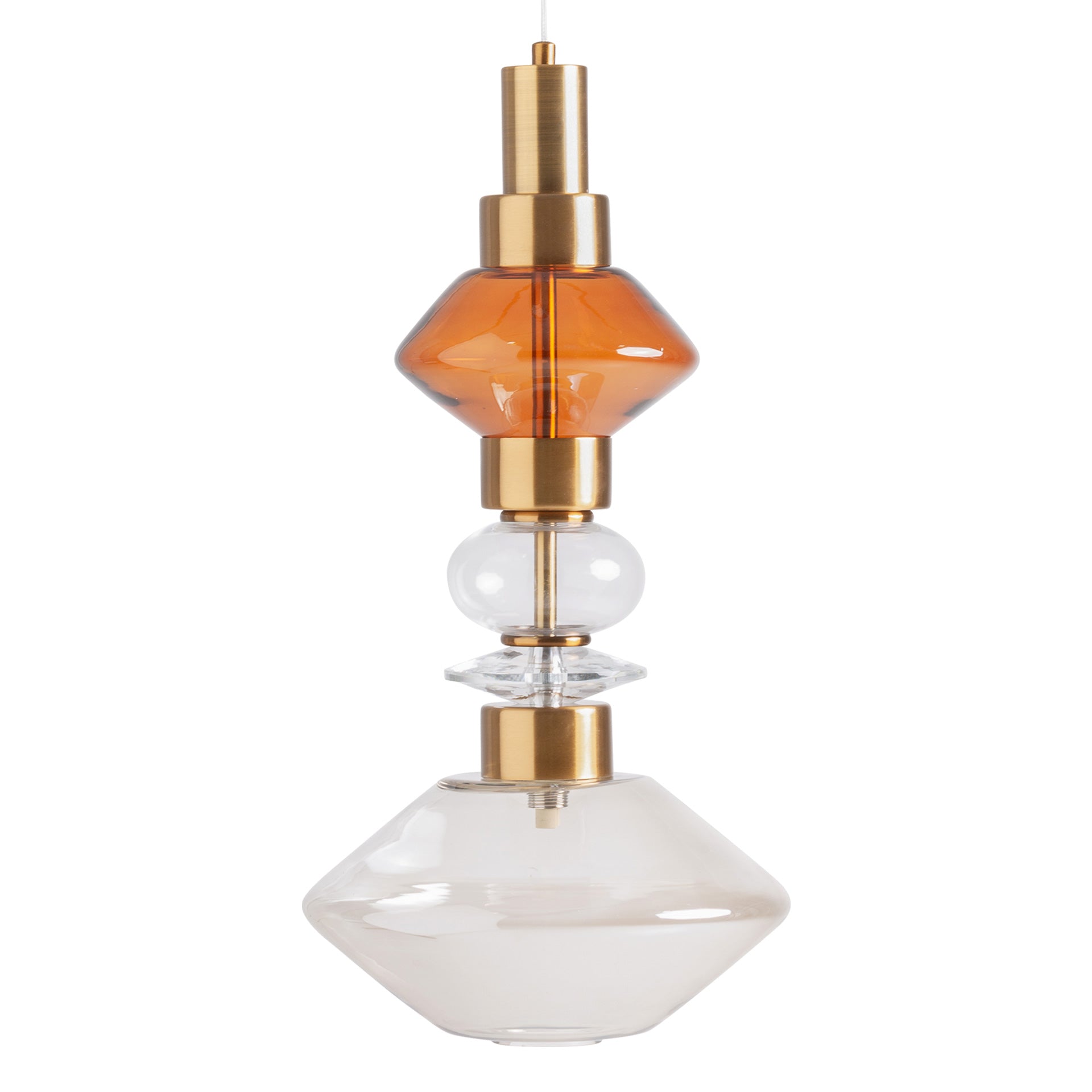 Crystal Ceiling Lamp with Smoked Glass and Copper Steel