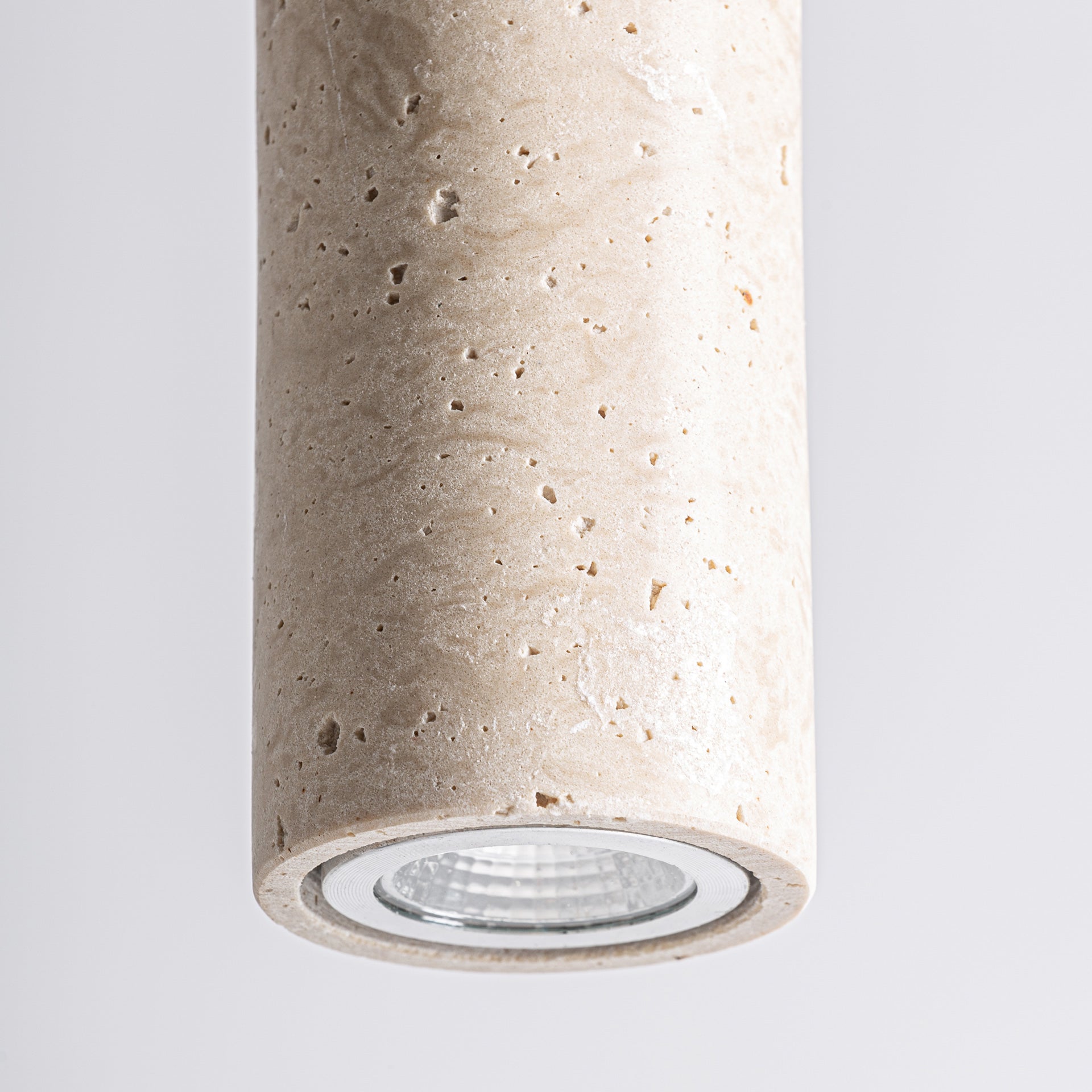 Travertine & Wood Ceiling Lamp - Beige Stone Pendant Light