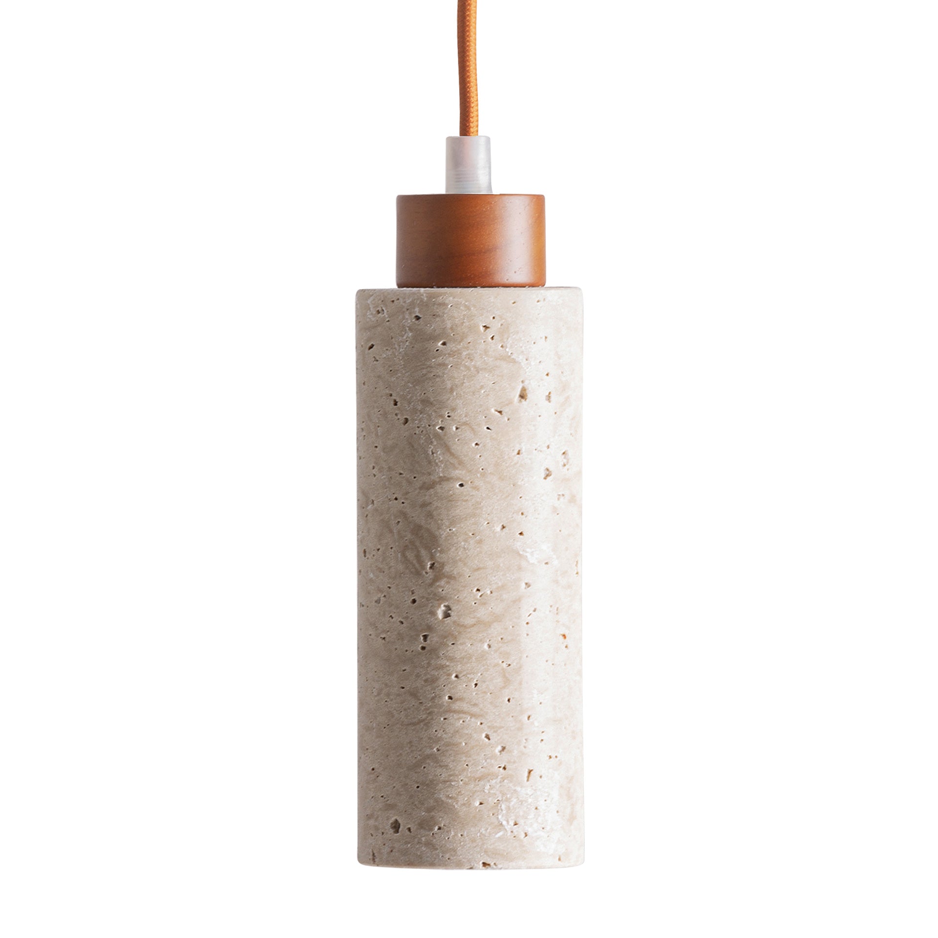 Travertine & Wood Ceiling Lamp - Beige Stone Pendant Light