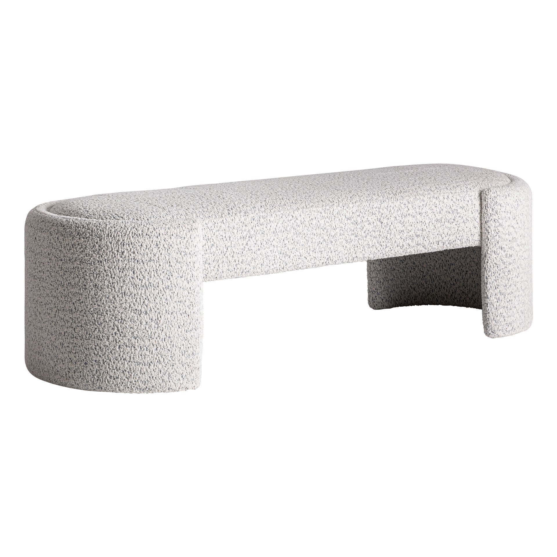 Cades Contemporary Bed Foot Stool - Off White Marbled Polyester & Ash Wood