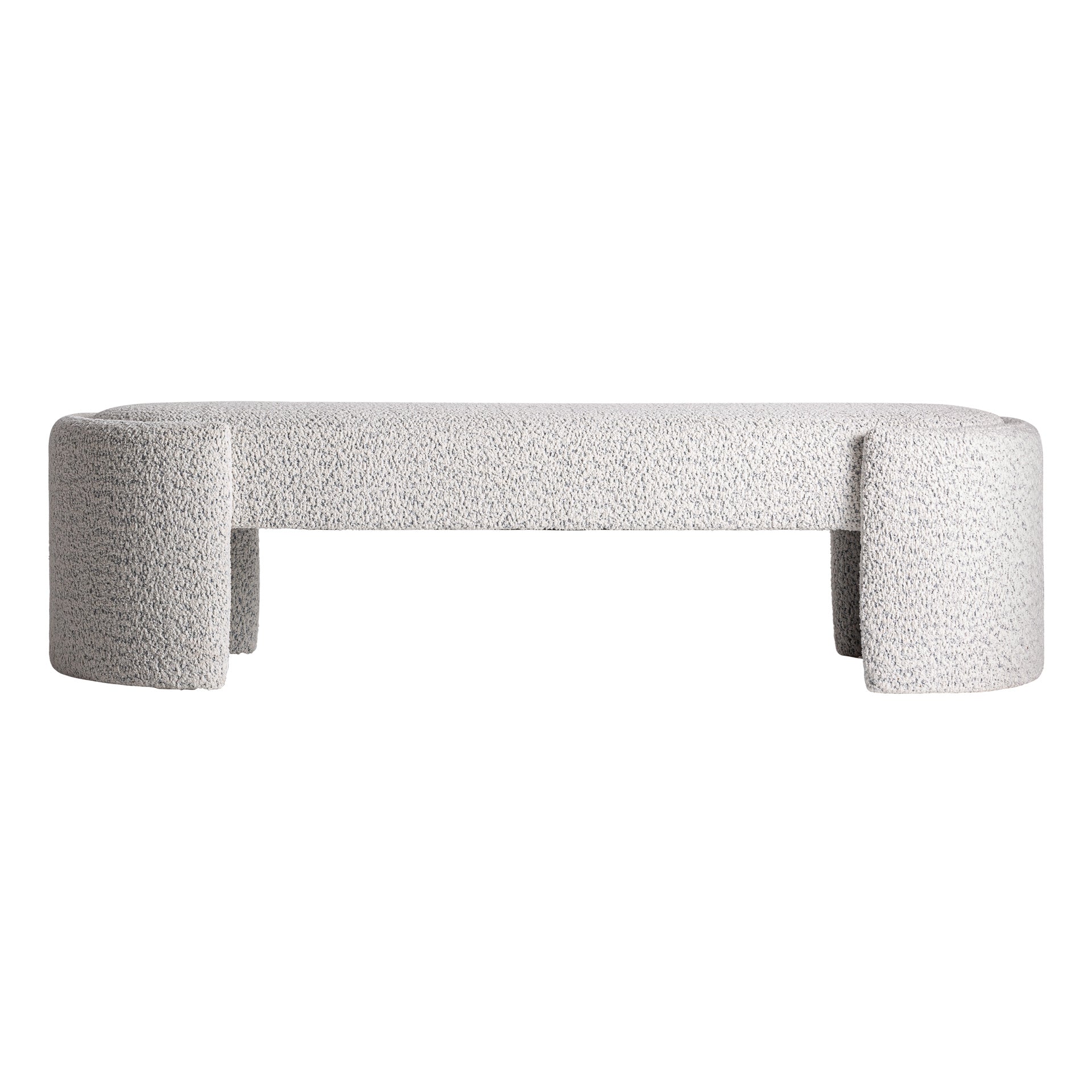 Cades Contemporary Bed Foot Stool - Off White Marbled Polyester & Ash Wood