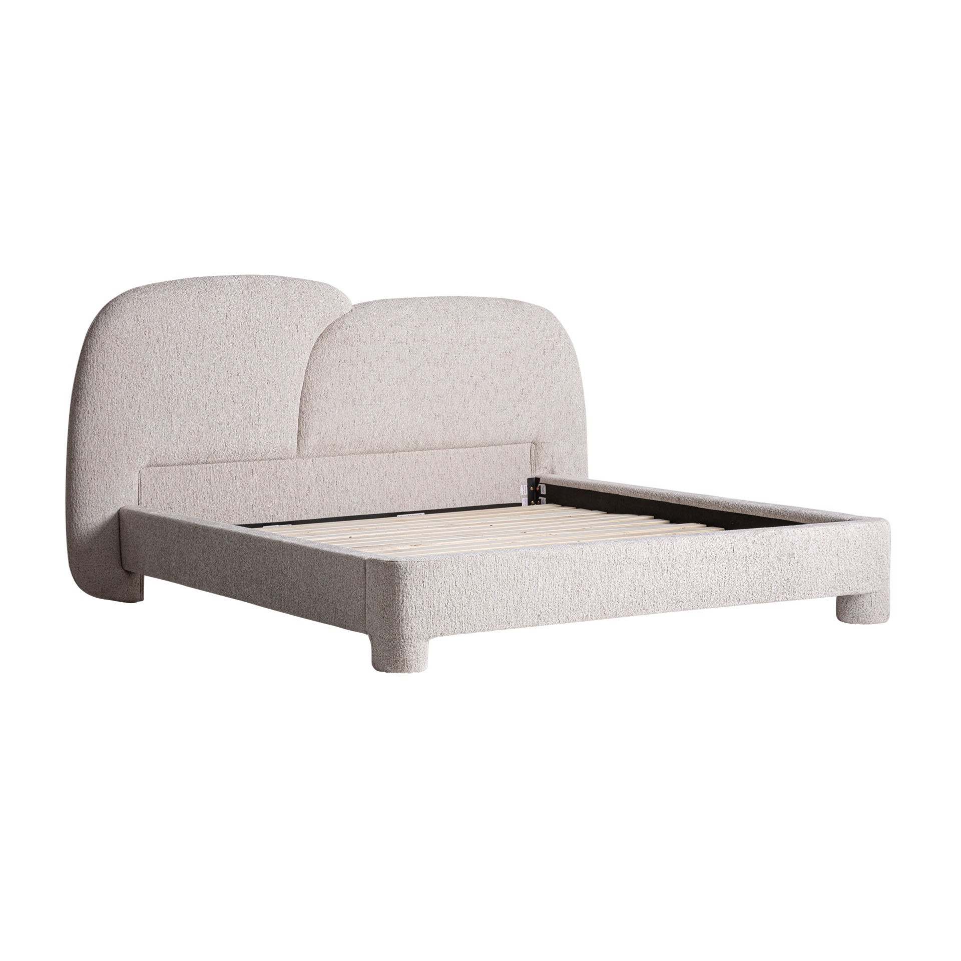 Alevia Contemporary Upholstered Bed Frame - Beige Marbled Polyester & Ash Wood