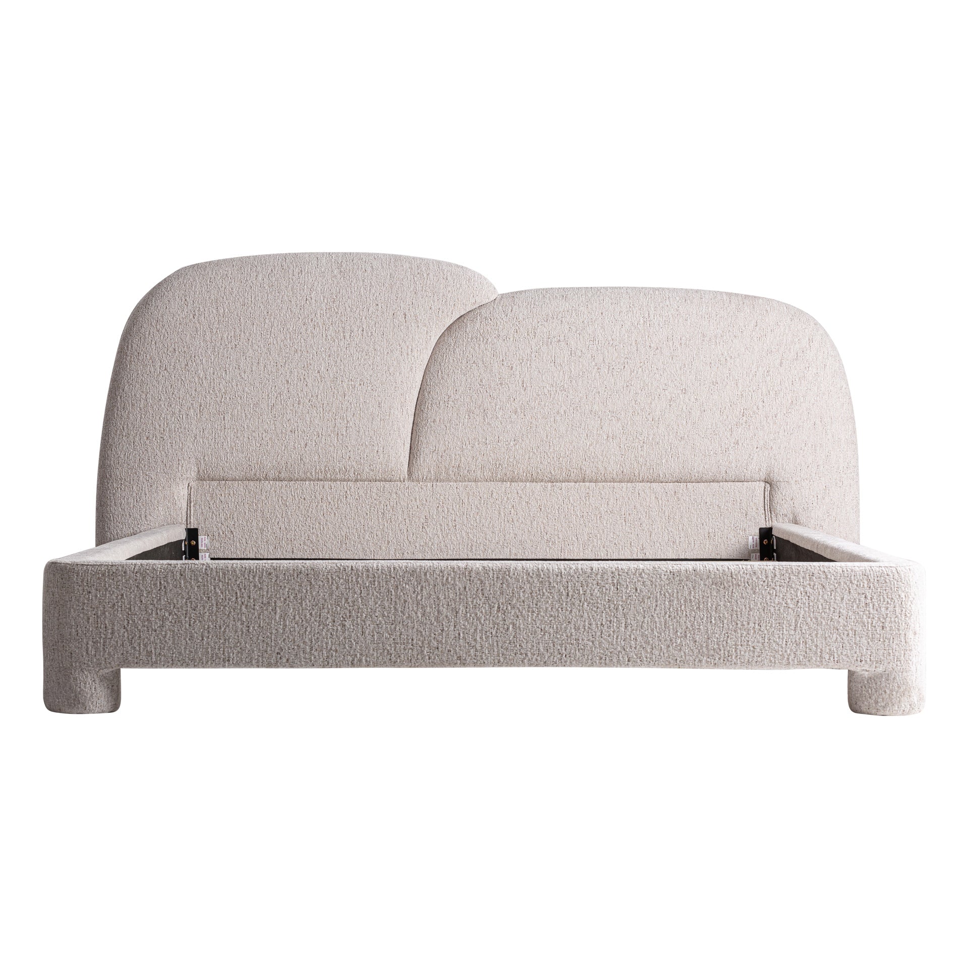 Alevia Contemporary Upholstered Bed Frame - Beige Marbled Polyester & Ash Wood