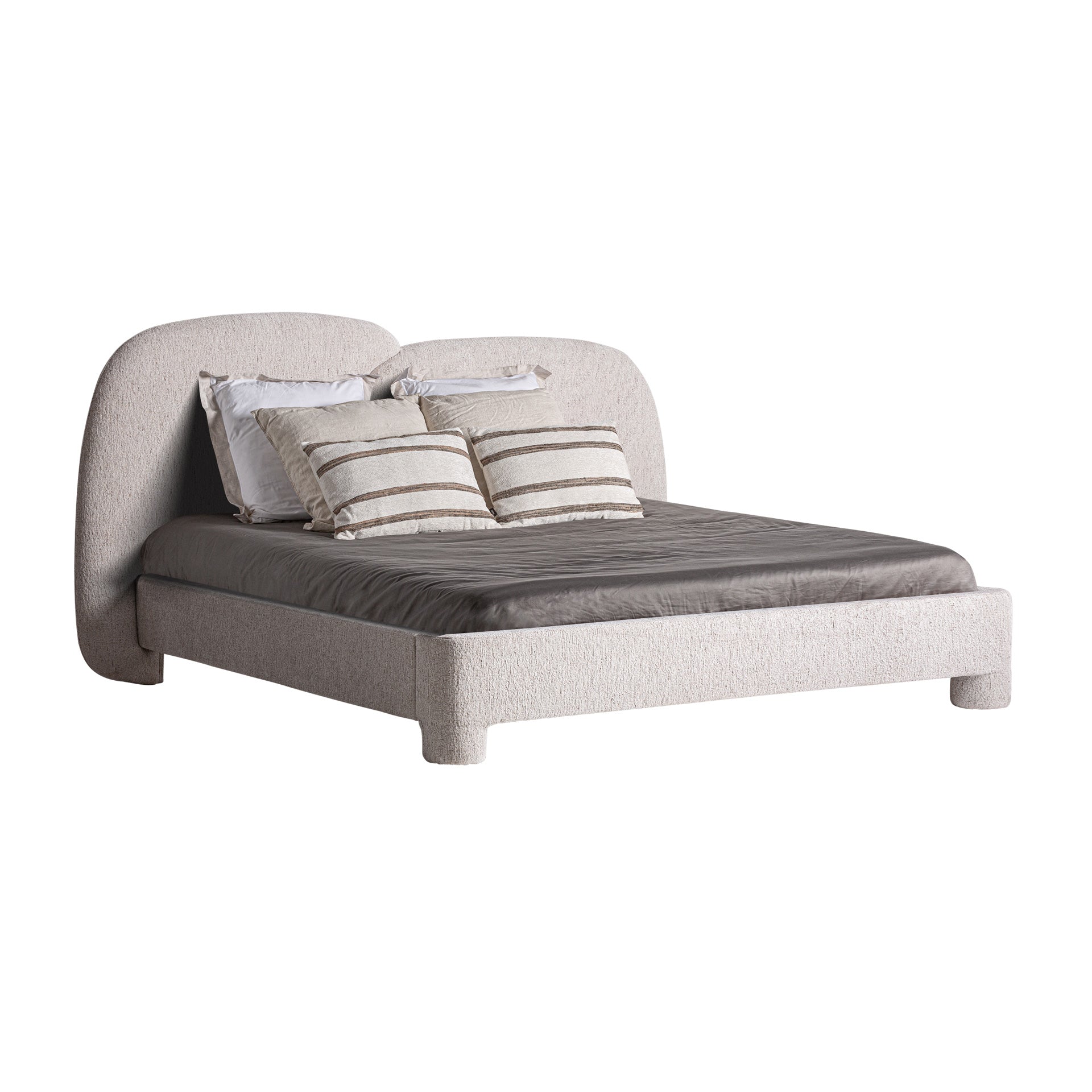 Alevia Contemporary Upholstered Bed Frame - Beige Marbled Polyester & Ash Wood