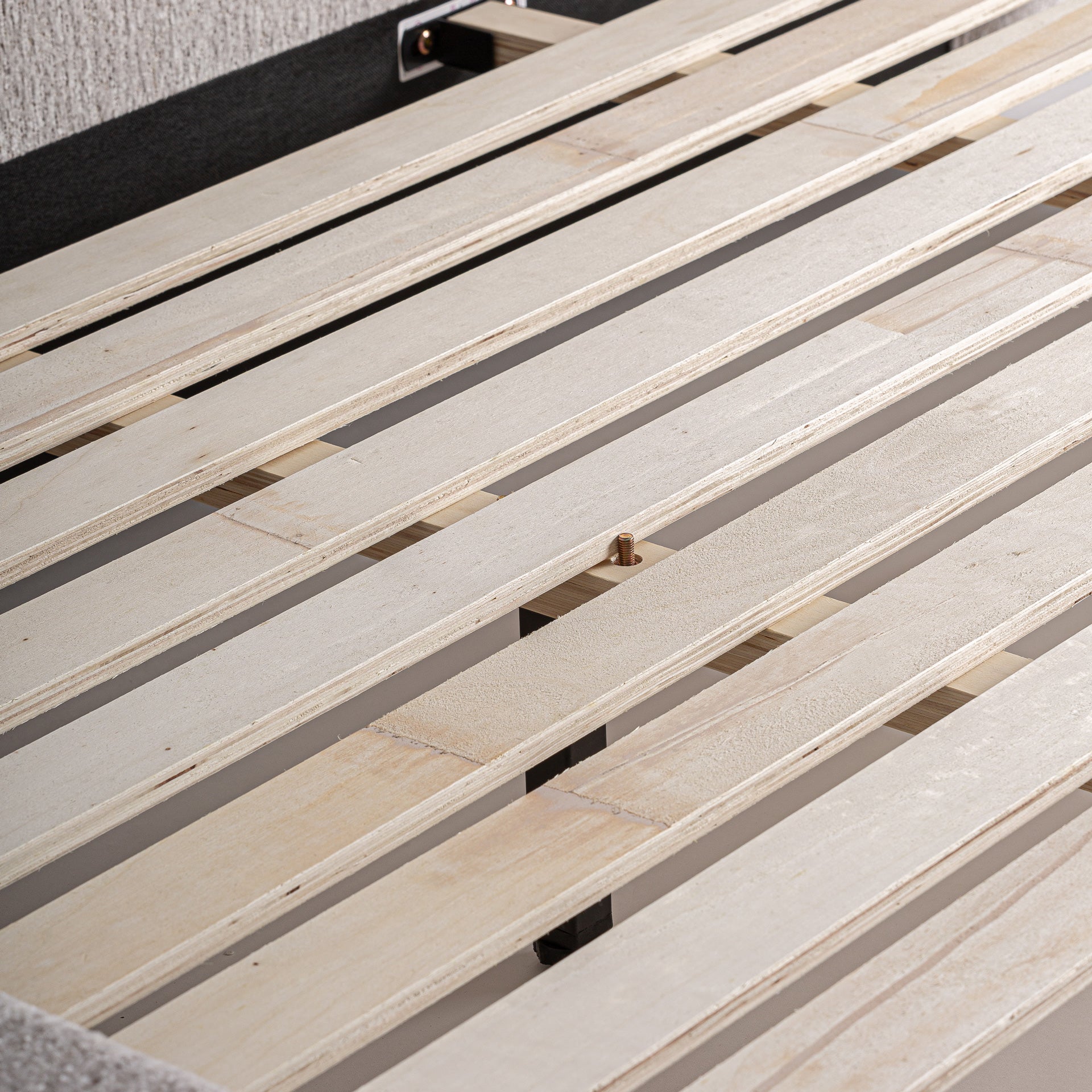 Alevia Contemporary Upholstered Bed Frame - Beige Marbled Polyester & Ash Wood