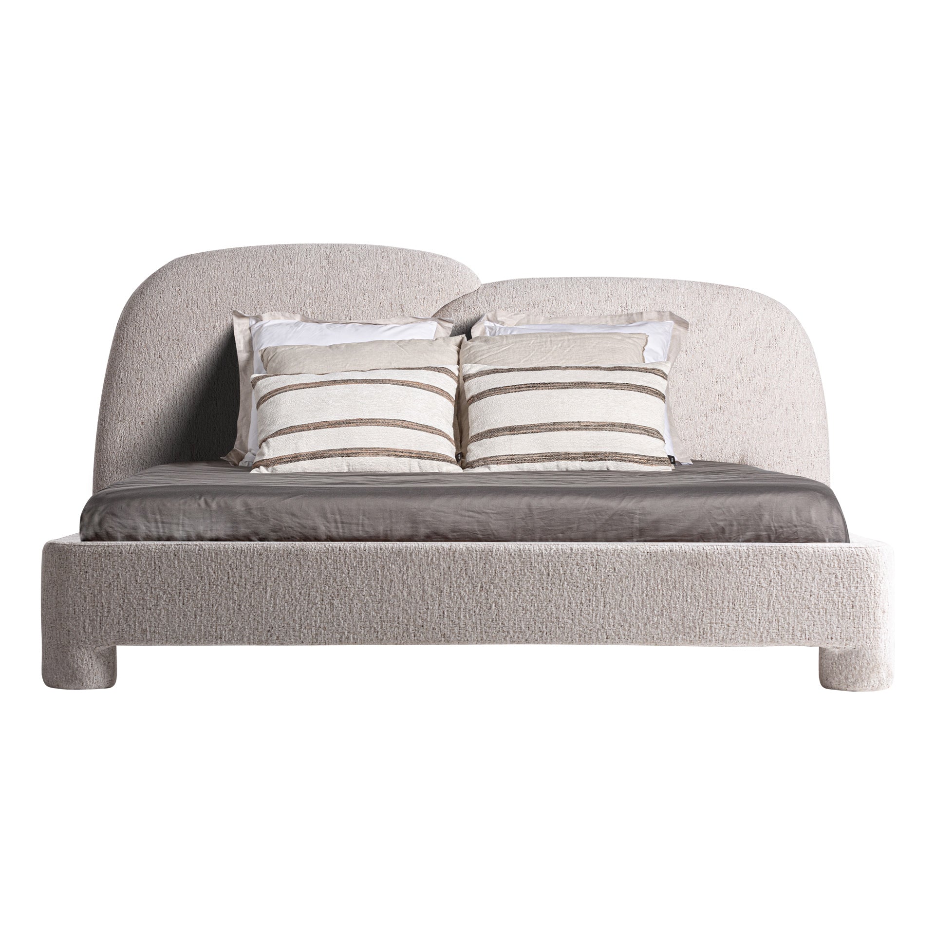 Alevia Contemporary Upholstered Bed Frame - Beige Marbled Polyester & Ash Wood