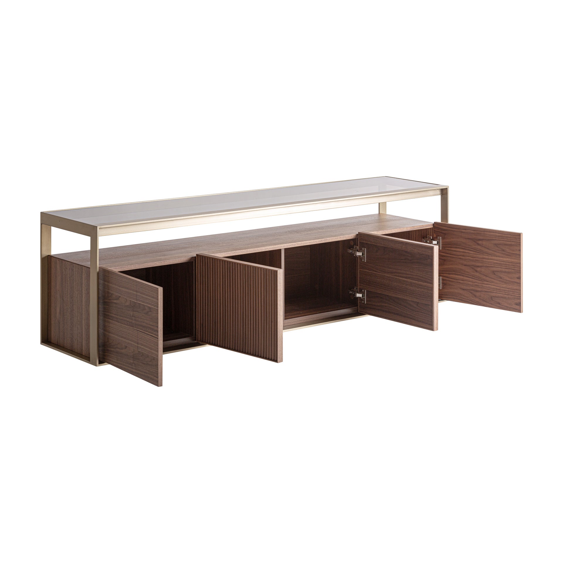 AISBY Contemporary TV Stand - Ash Wood & Tempered Glass