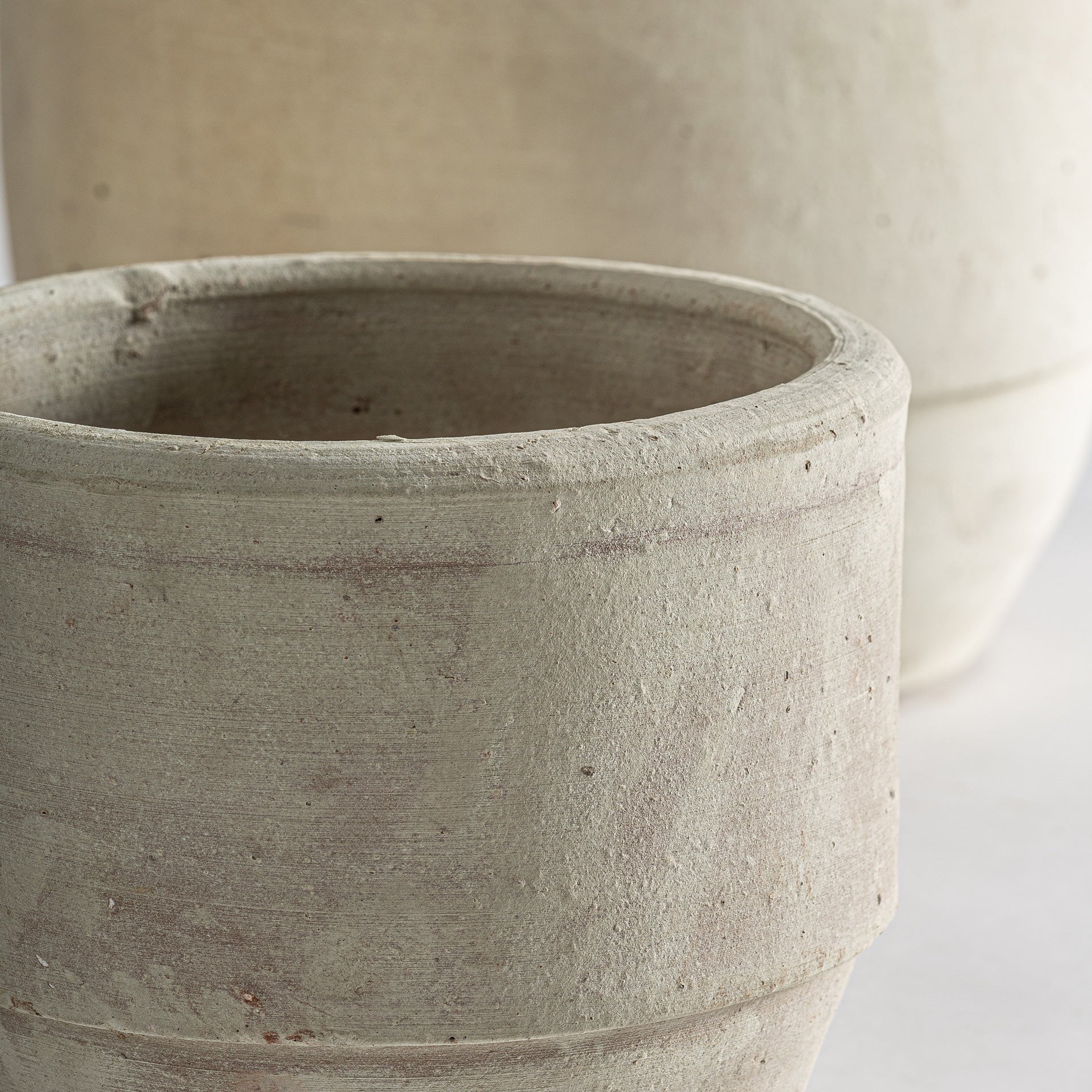Classic Clay Plant Pots - Set of 3 Distressed Off-White Planters