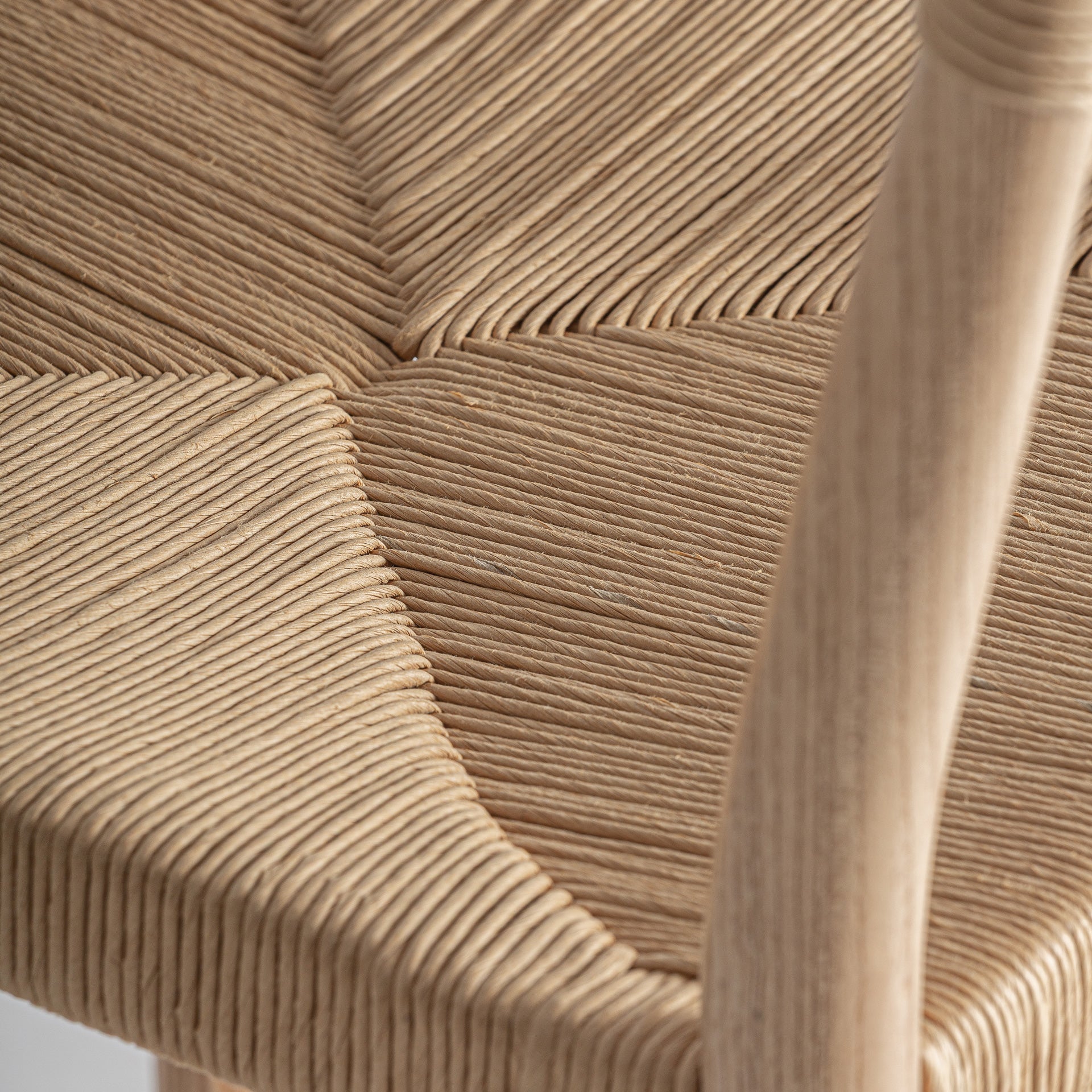 Alm Stool in Light Brown Elm & Natural Fibre