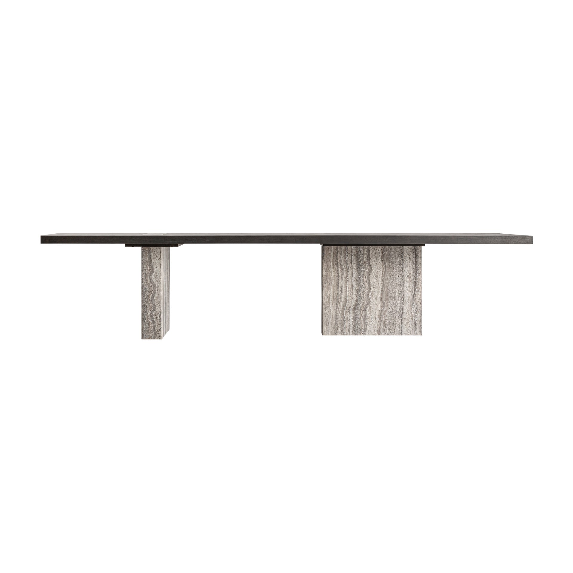 RIGNAC TRAVERTINE & ASH WOOD DINING TABLE – GREY, BROWN & BRASS
