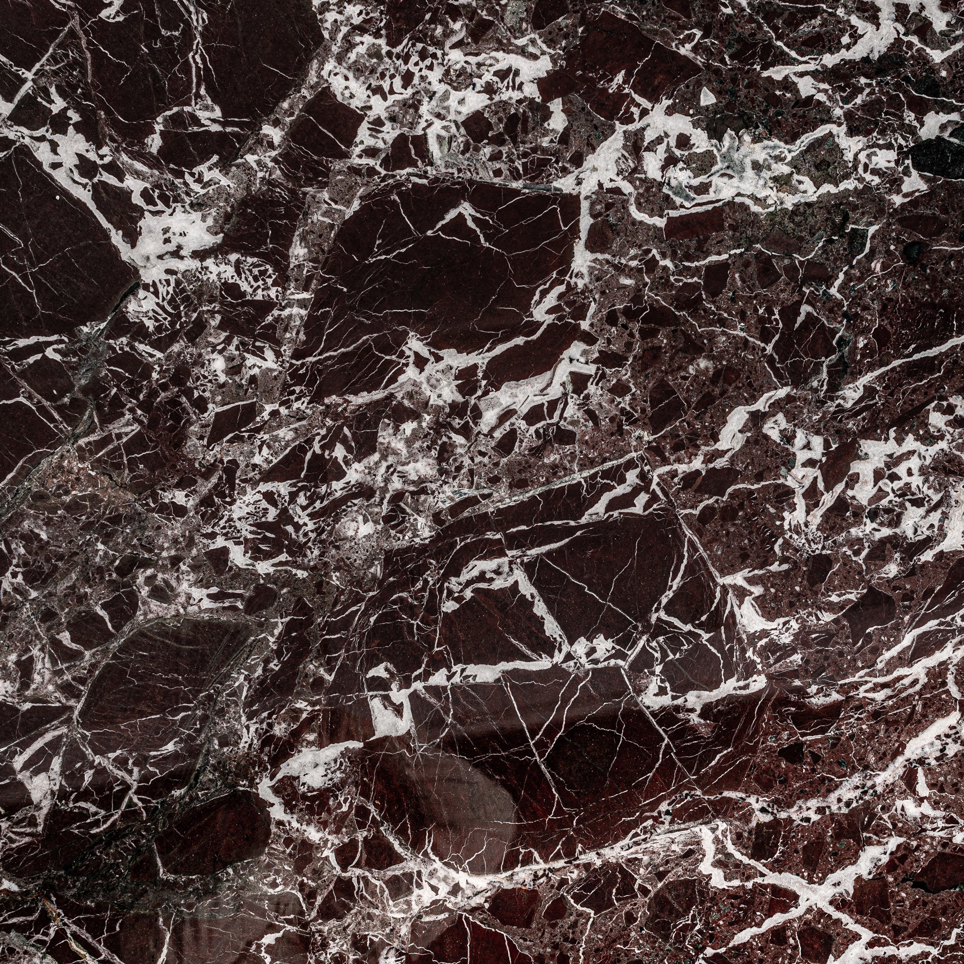 Contemporary Coffee Table in Dark Red Marble & Walnut Veneer