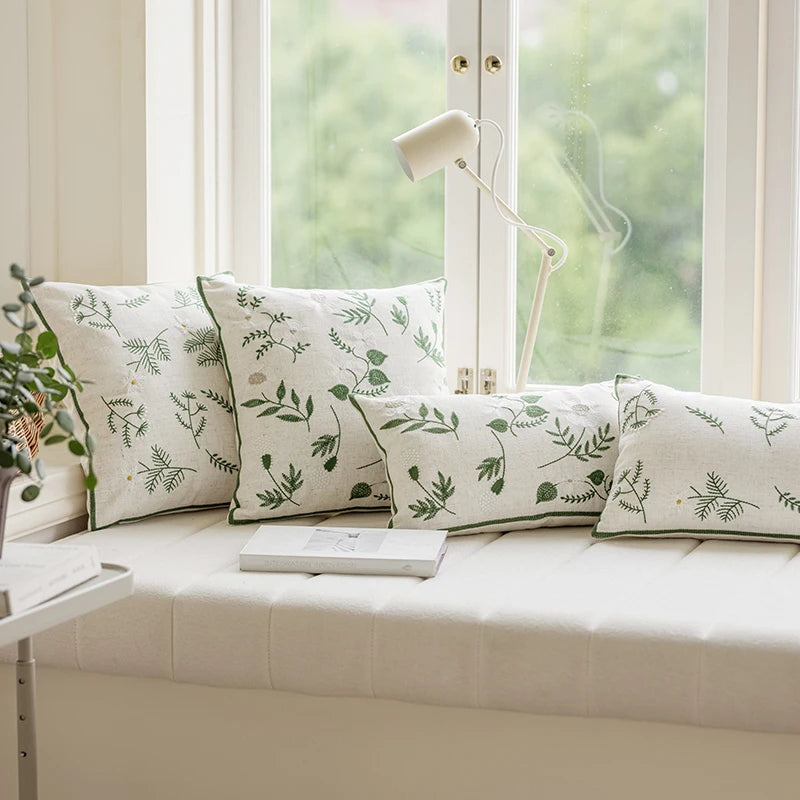 Wildflower Embroidered Linen Cushion Cover