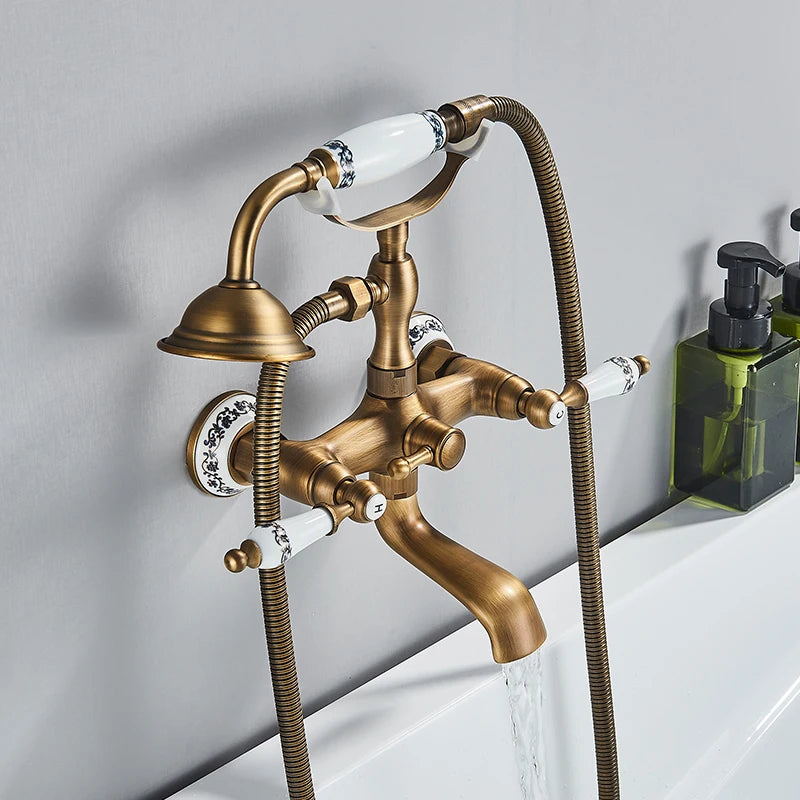 Rozin Retro Style Brass Bathtub Shower Faucet Set