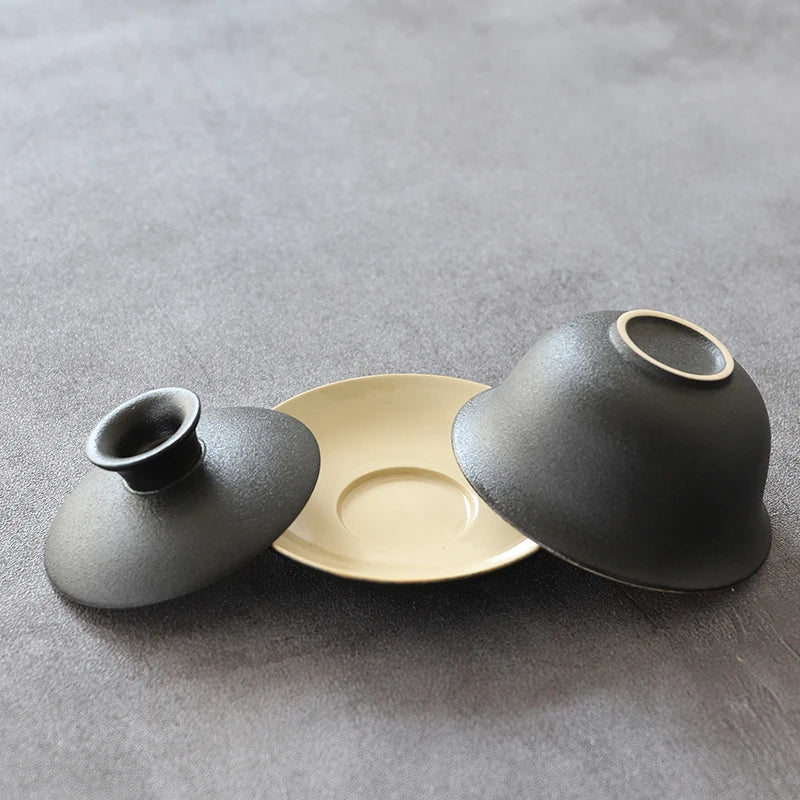 SkandiJapan black ceramic gaiwan teaup Kung fu tea sets 130ml