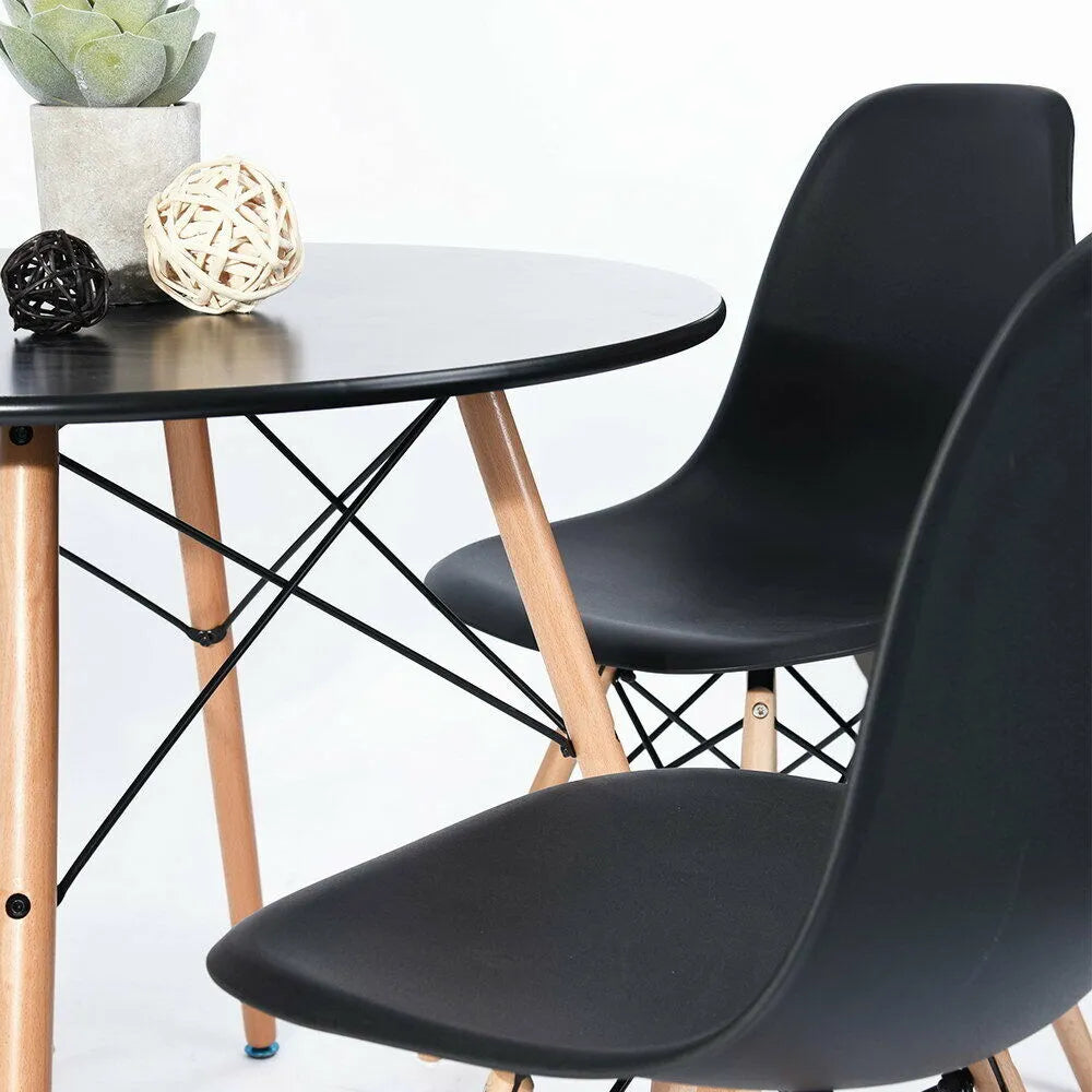 SkandiShop Round Dining Table with Wood Legs