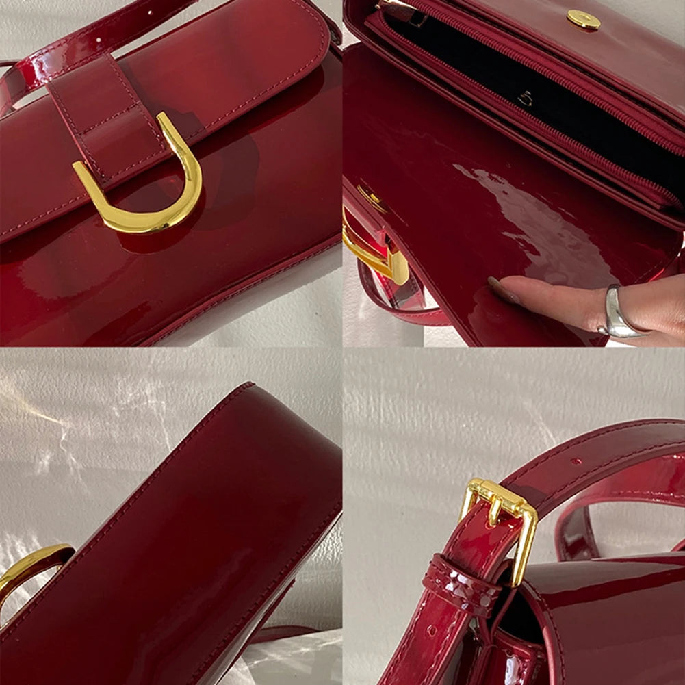 Retro Patent Leather Flap Crossbody Bag