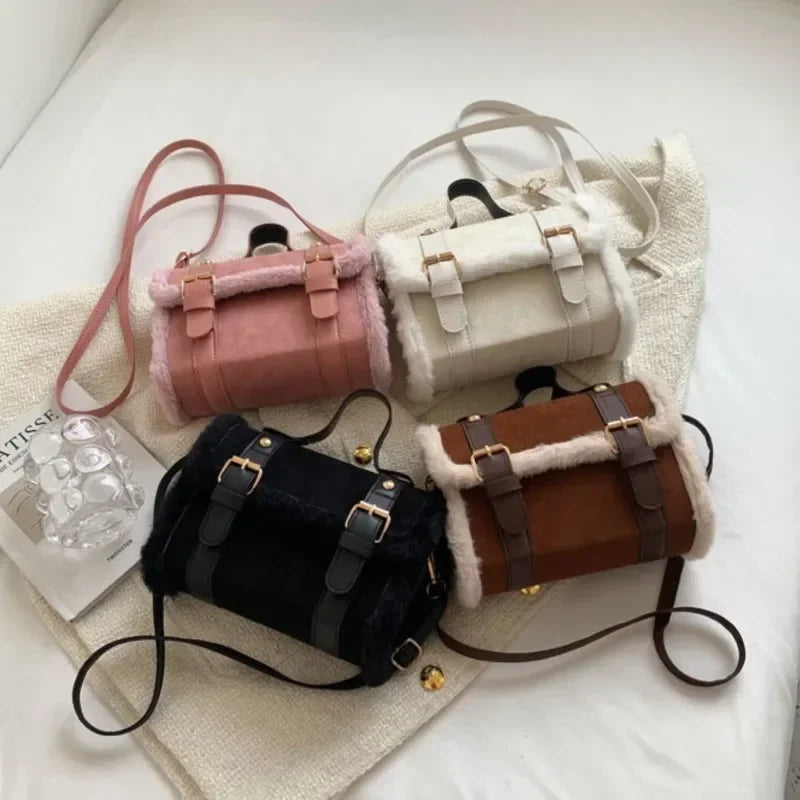 Lamb Plush Velvet Crossbody Handbag