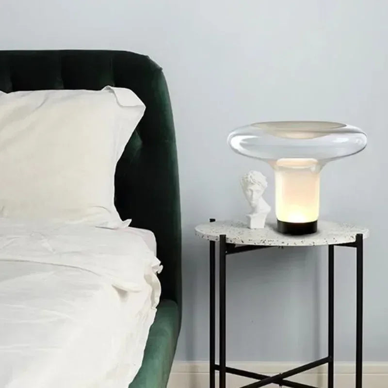 SkandiShop Nordic Postmodern Luxury Designer Glass Desk Light Simple Creative Living Room Studyroom Bedroom Warm Bedside Table High LED Art