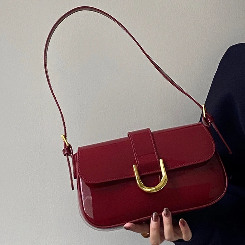 Retro Patent Leather Flap Crossbody Bag