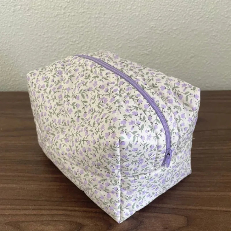 Floral Quilted Makeup Organizer Bag