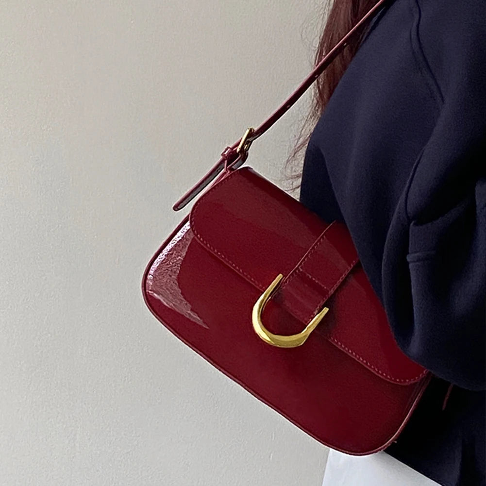 Retro Patent Leather Flap Crossbody Bag
