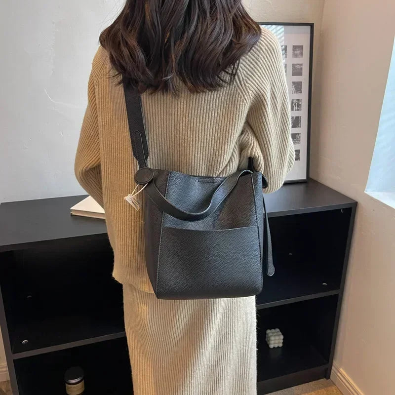 Trendsetter Leather Bucket Crossbody Bag