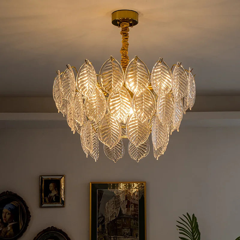 Modern Glass Ceiling Chandelier Home Decor Glass Leaf Lighting LED Dining Room Chandeliers