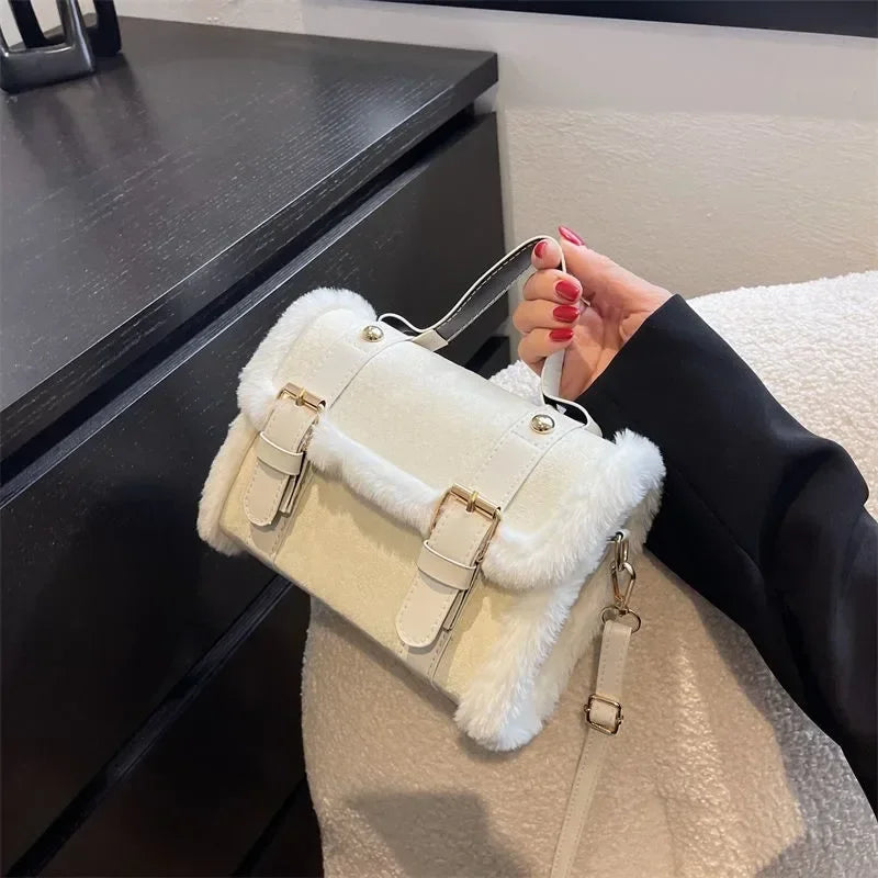 Lamb Plush Velvet Crossbody Handbag