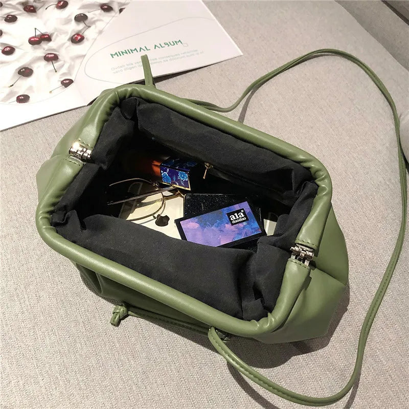 Cloud Pleated PU Leather Messenger Bag