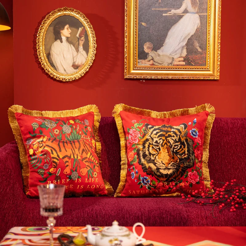 Velvet Tiger Flora Cushion Cover