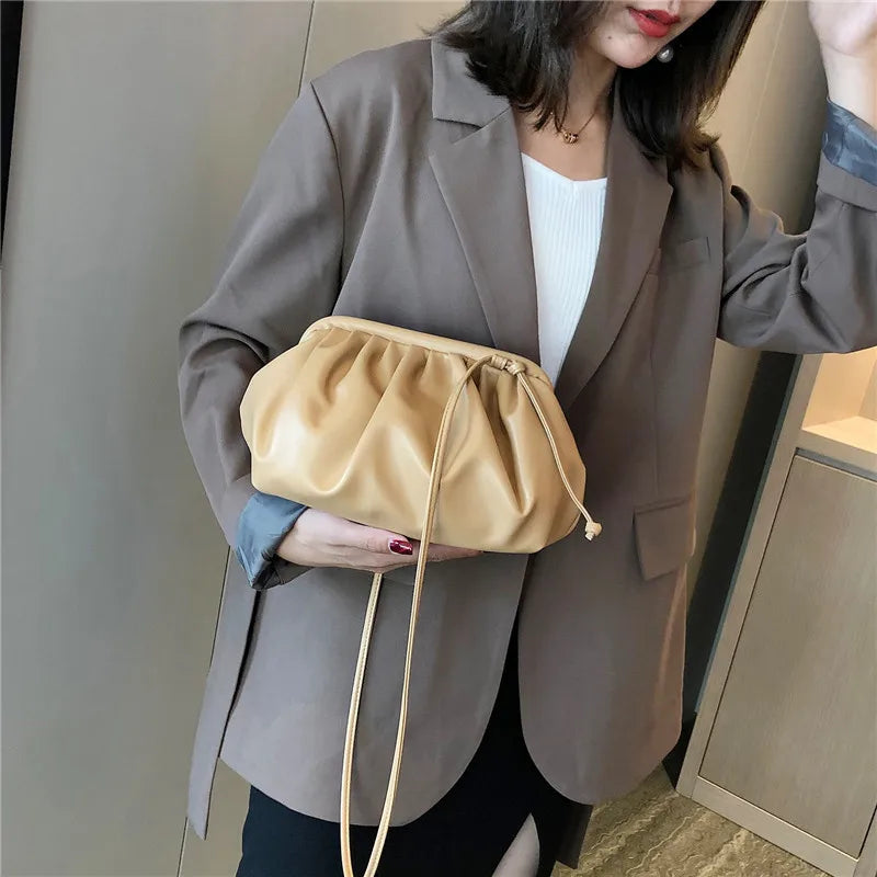 Cloud Pleated PU Leather Messenger Bag
