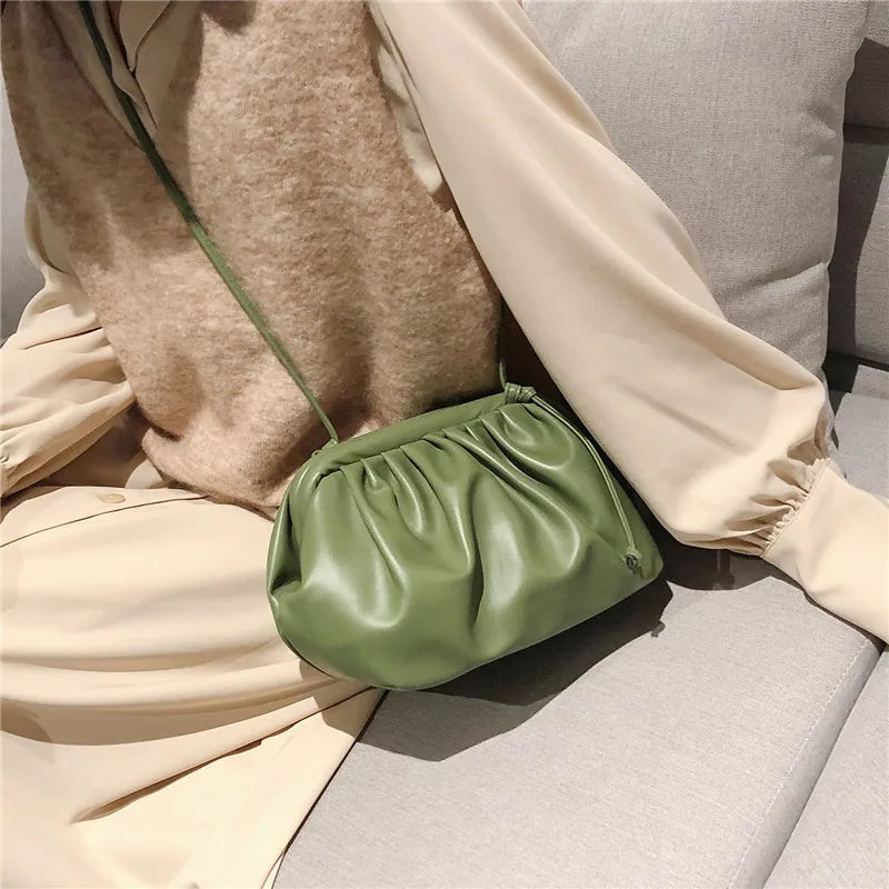 Cloud Pleated PU Leather Messenger Bag